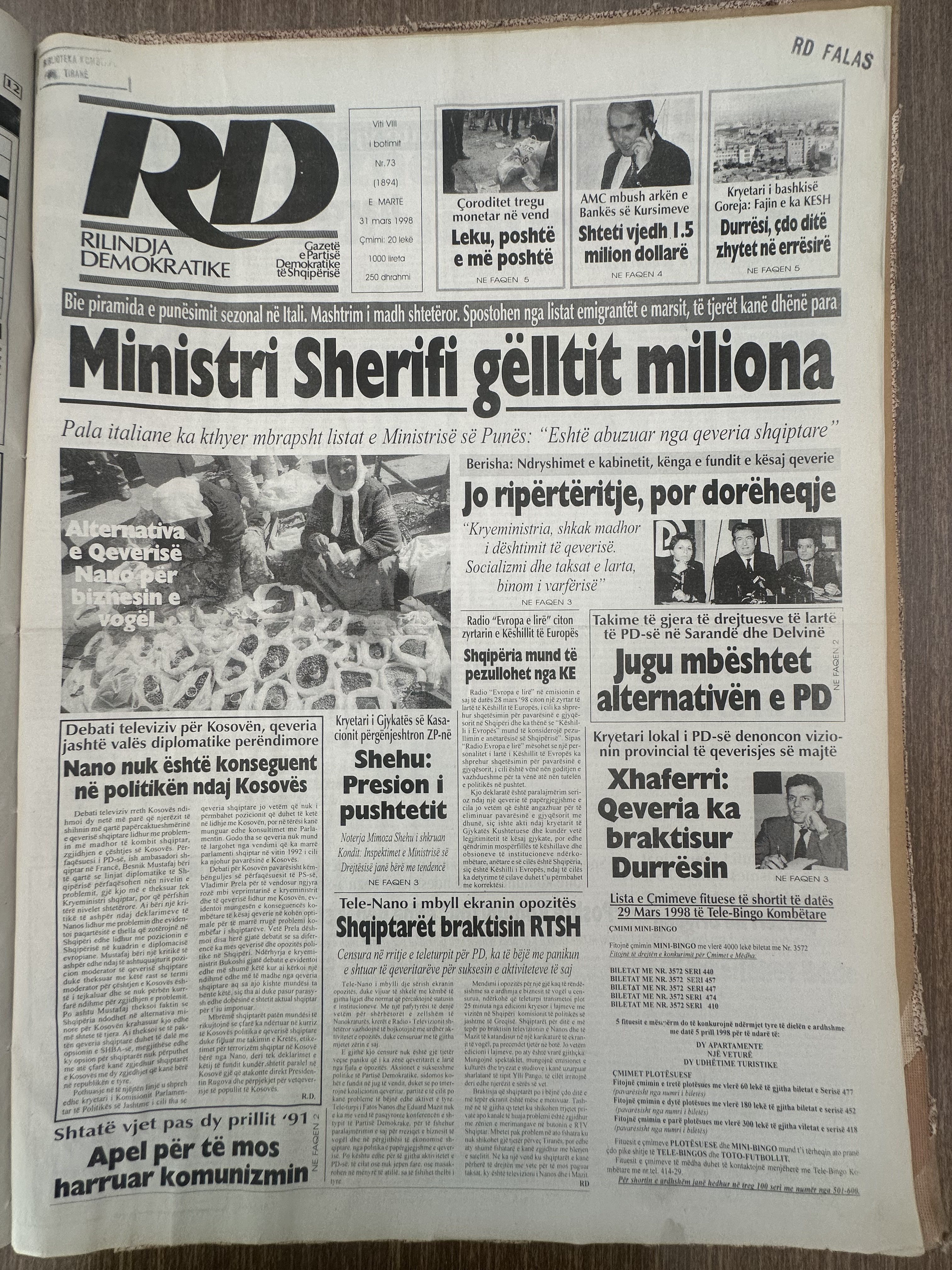 Rilindja Demokratike 1998-03-31