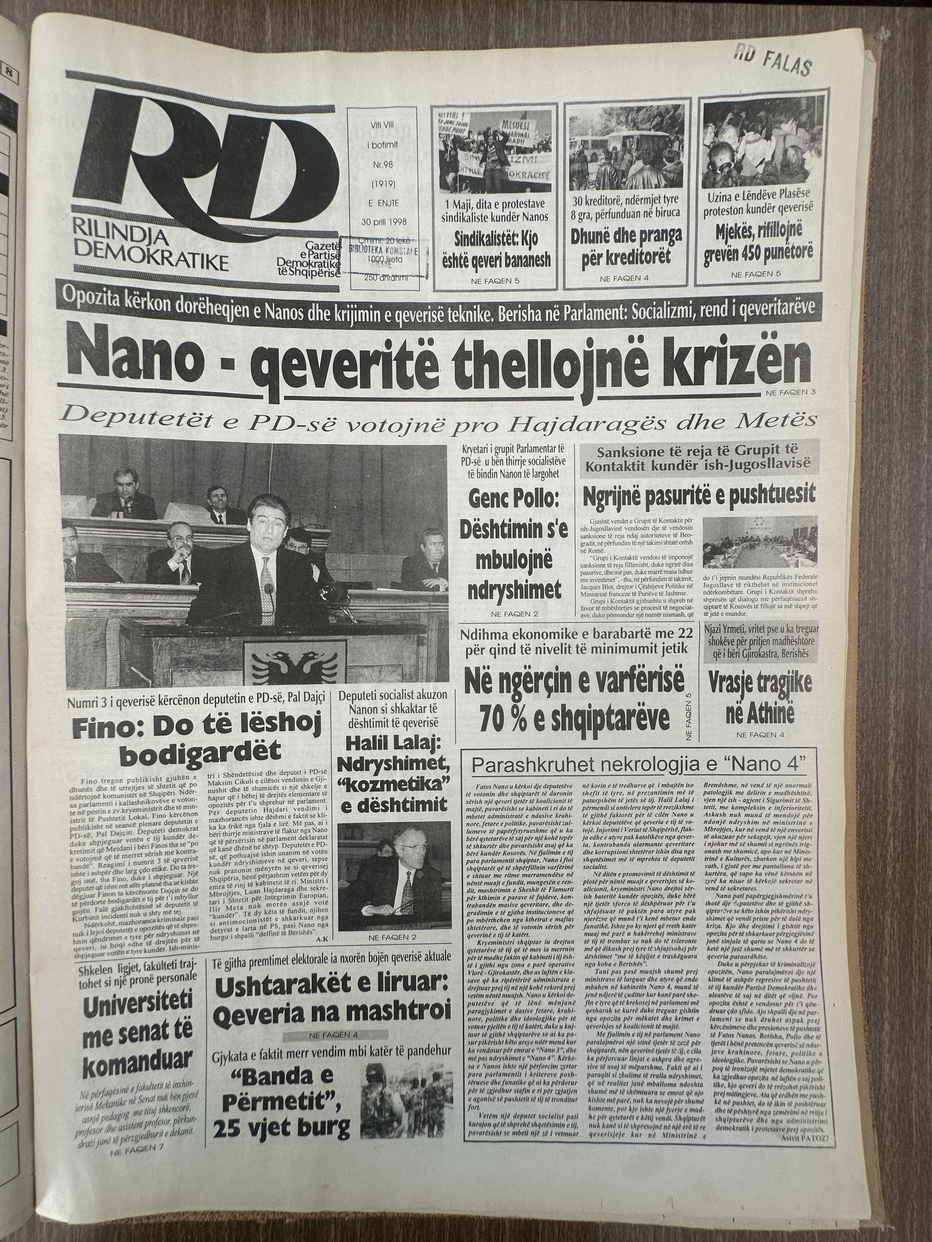 Rilindja Demokratike 1998-04-30