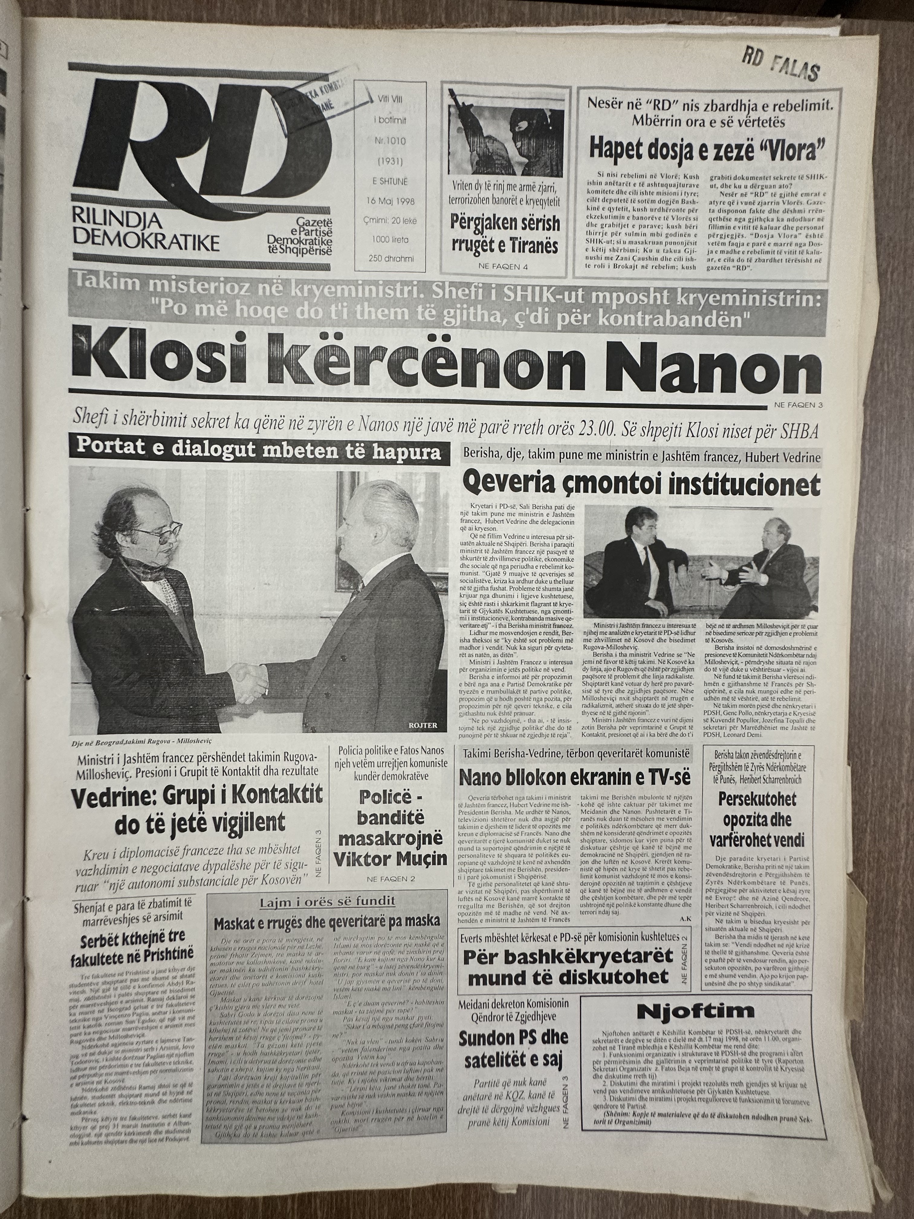 Rilindja Demokratike 1998-05-16