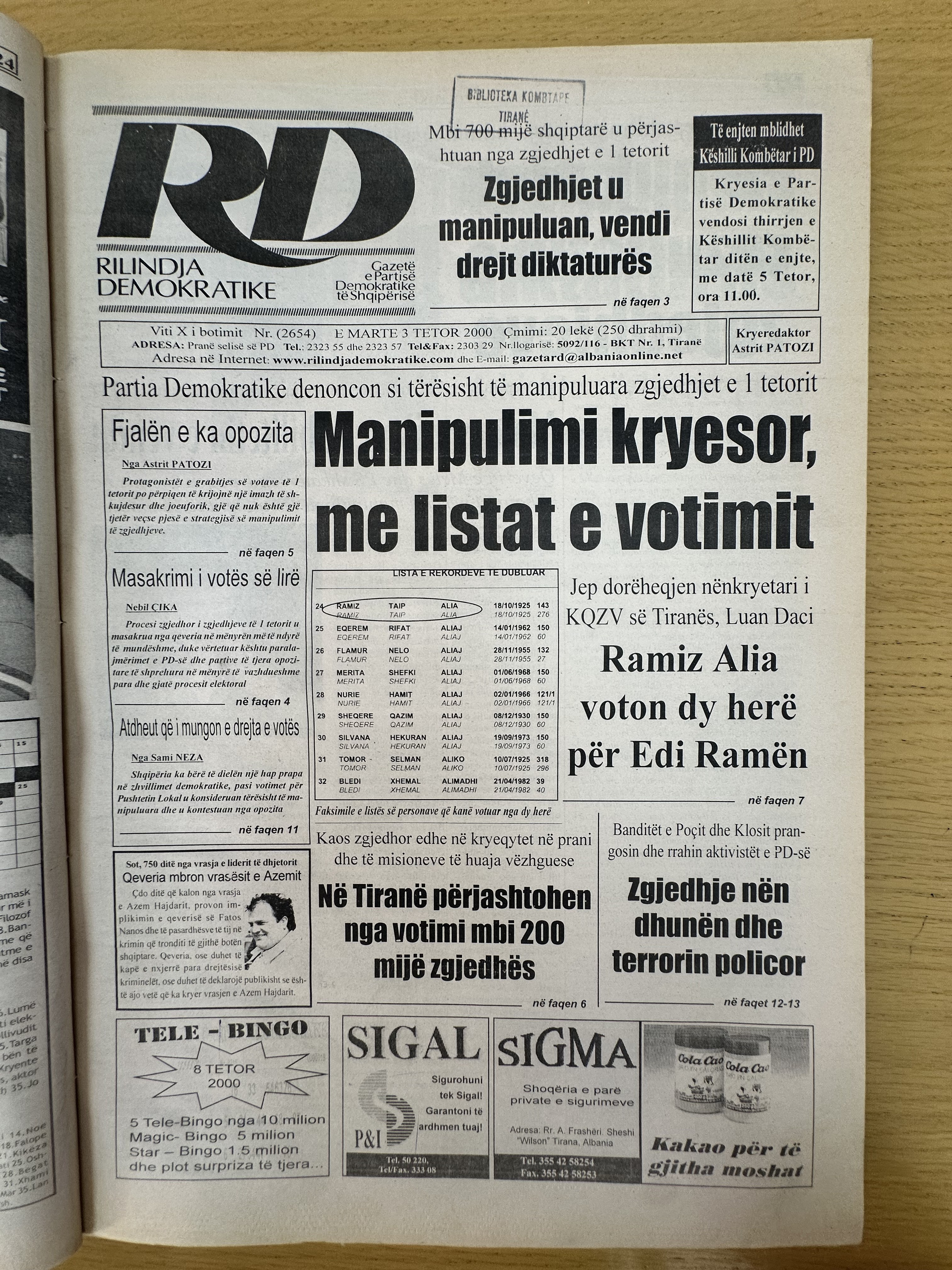 Rilindja Demokratike 2000-10-03
