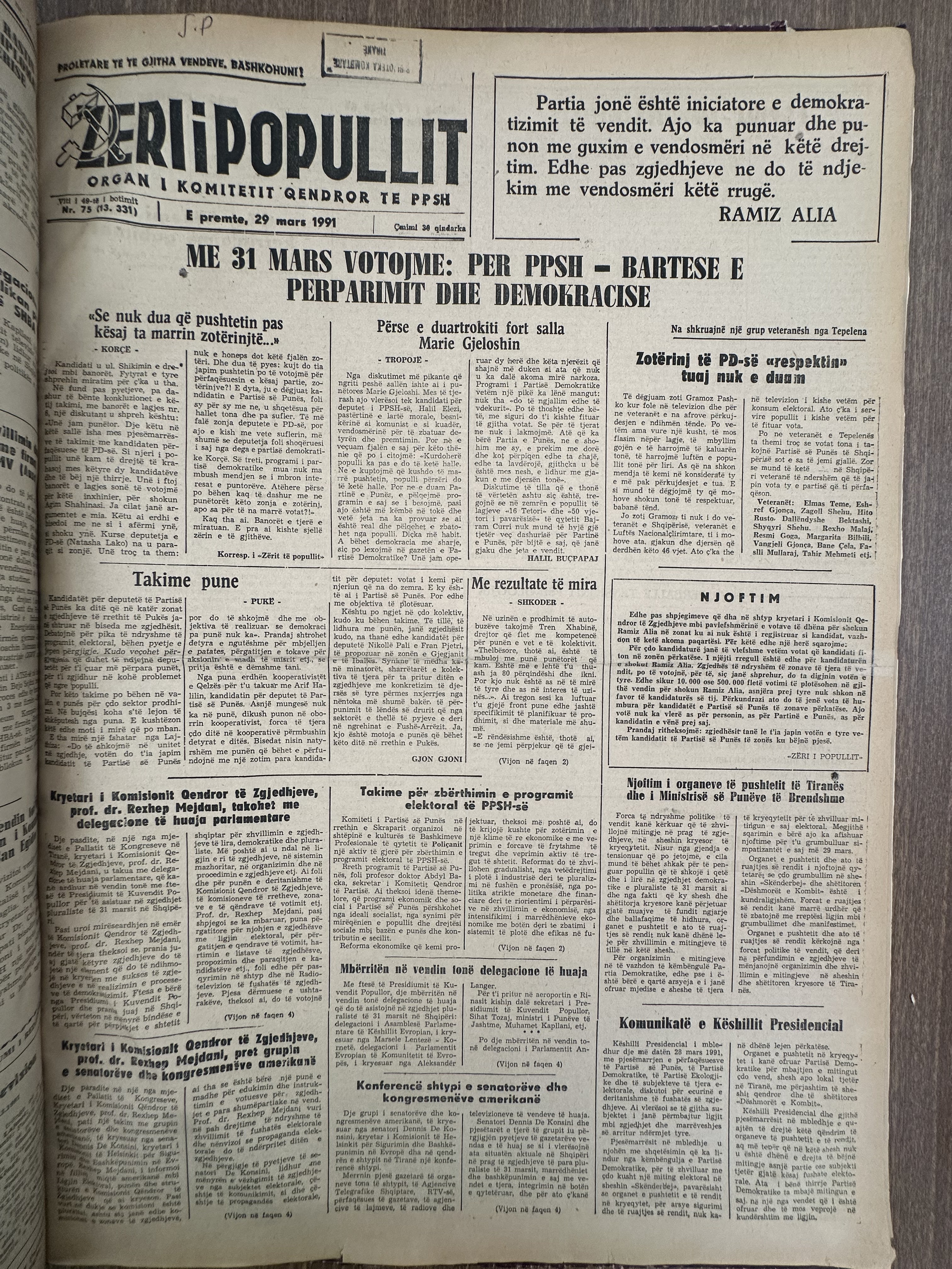 Zëri i Popullit 1991-03-29