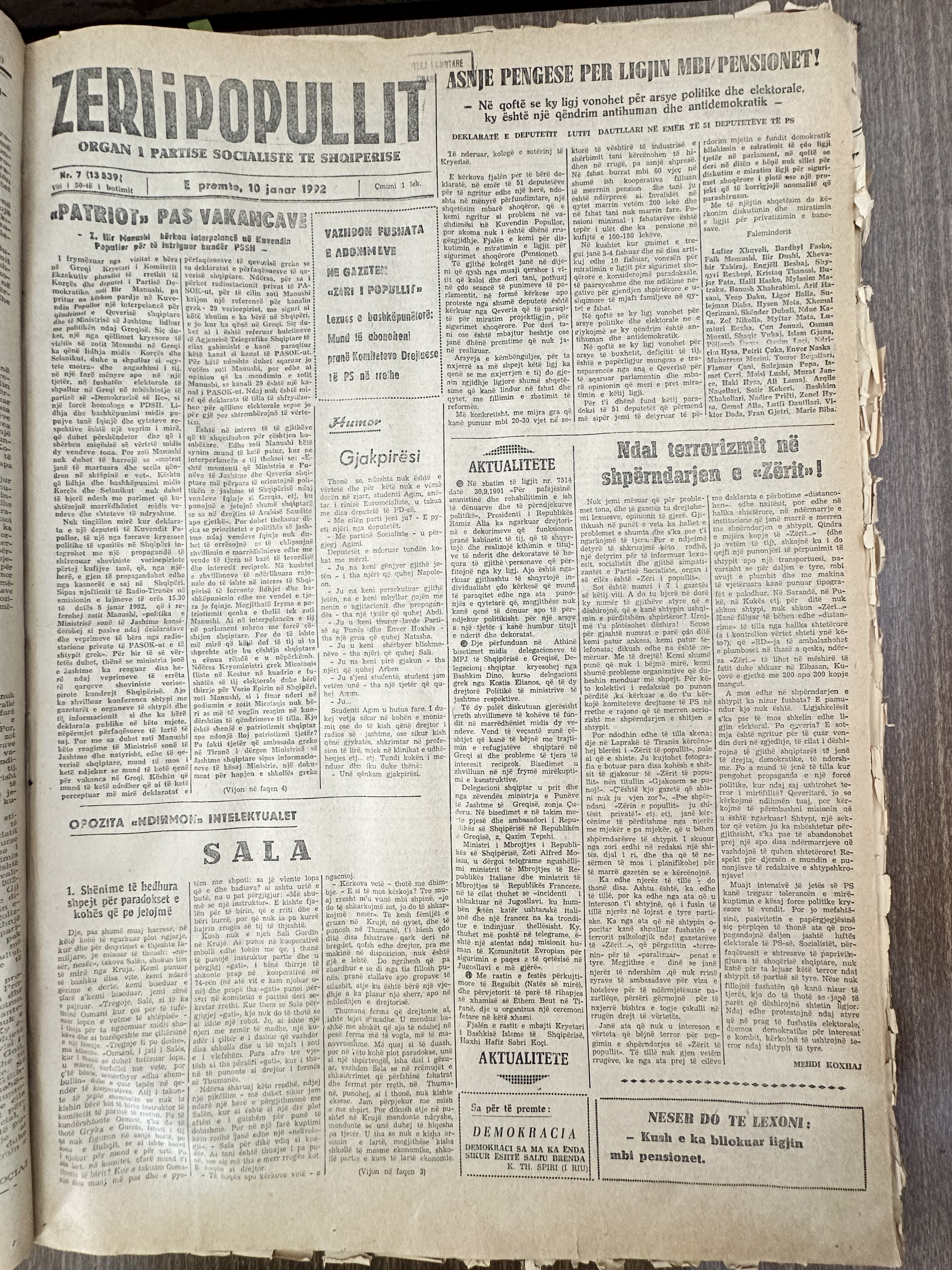 Zëri i Popullit 1992-01-10