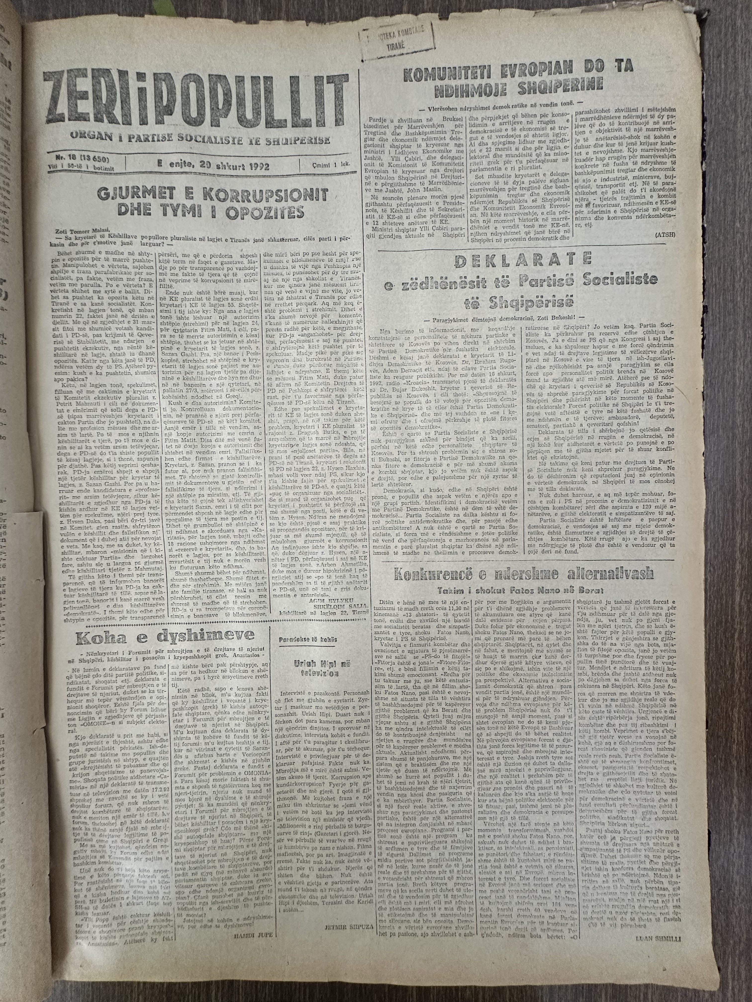 Zëri i Popullit 1992-02-20