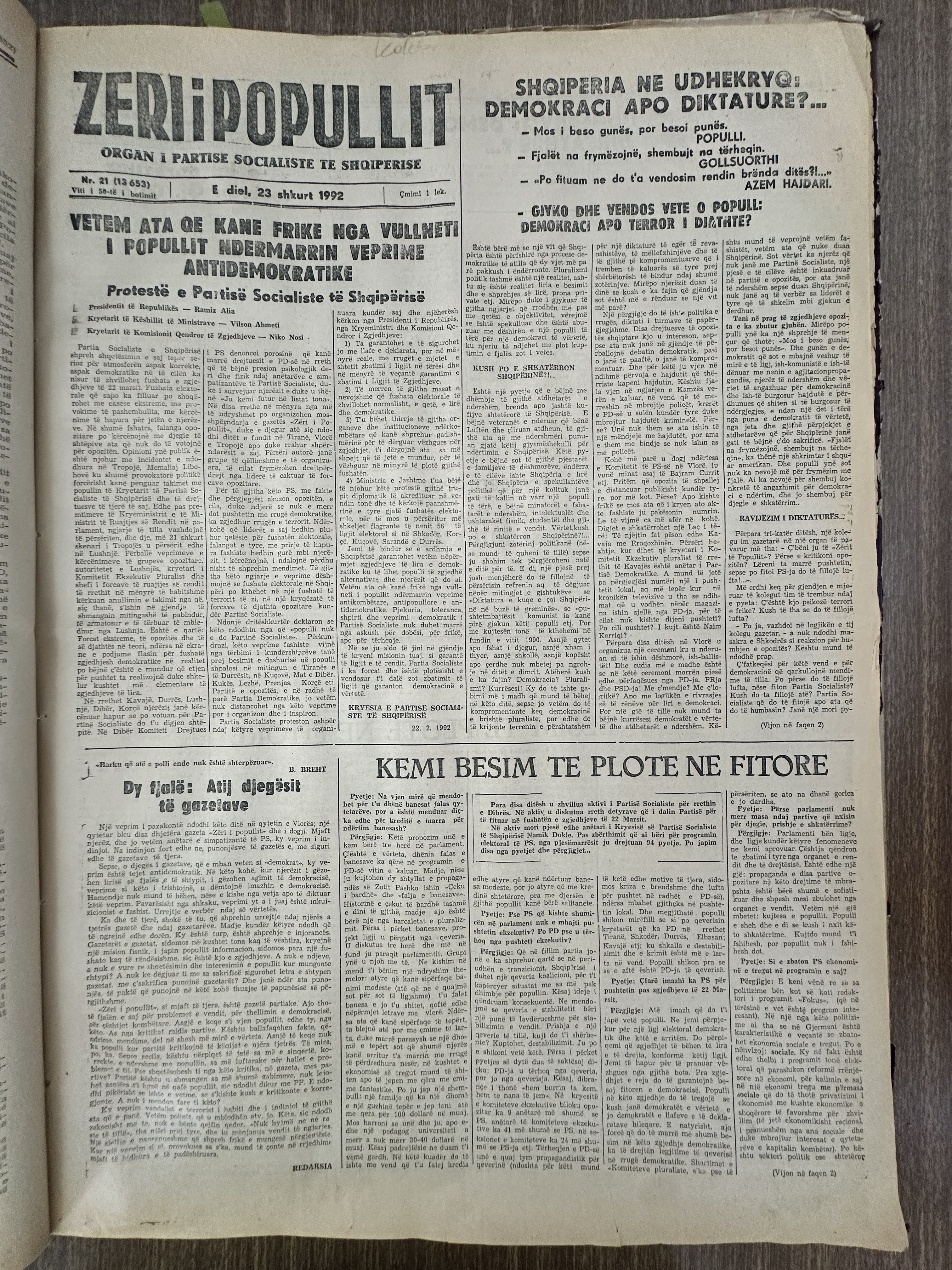Zëri i Popullit 1992-02-23