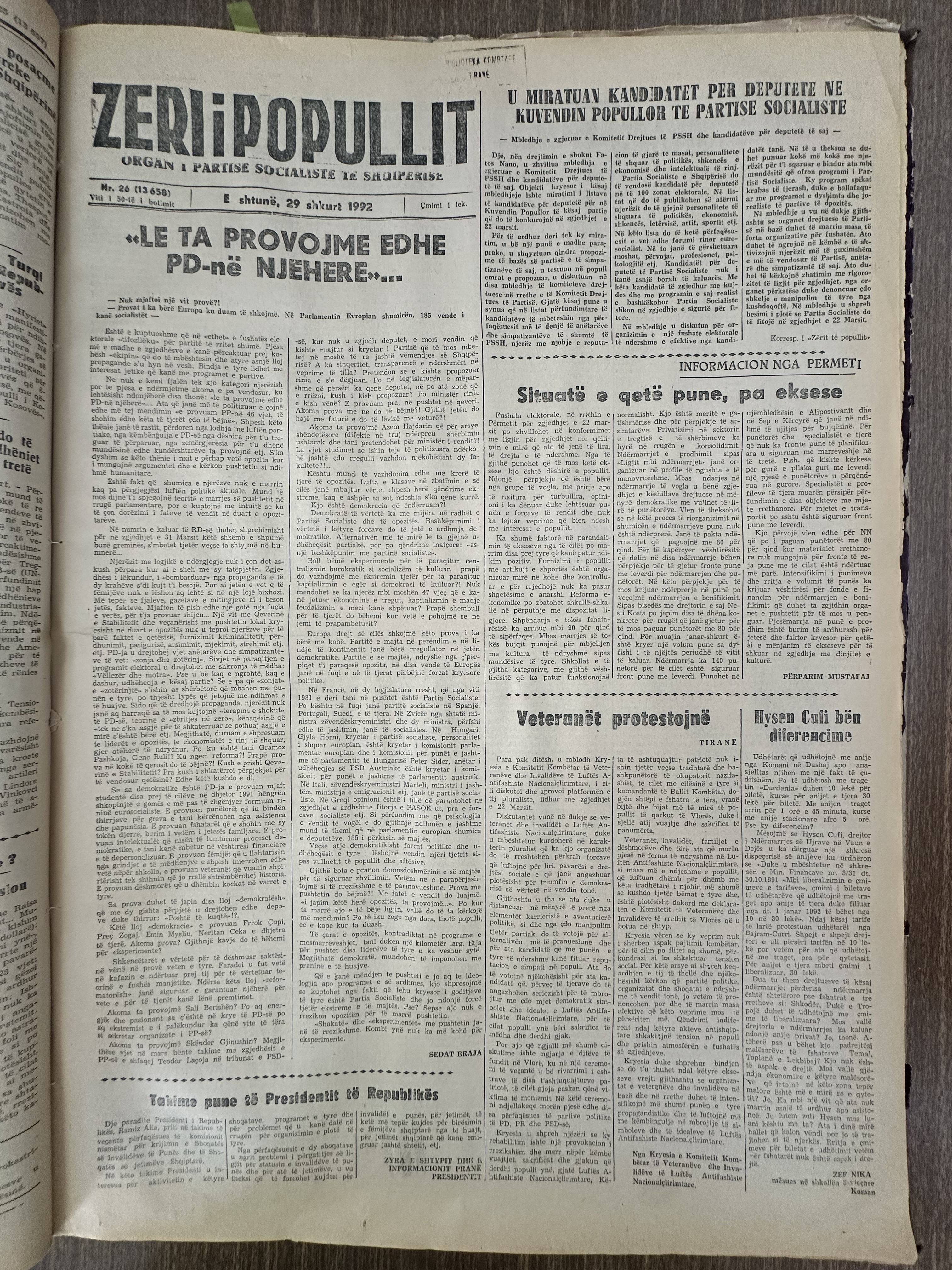 Zëri i Popullit 1992-02-29