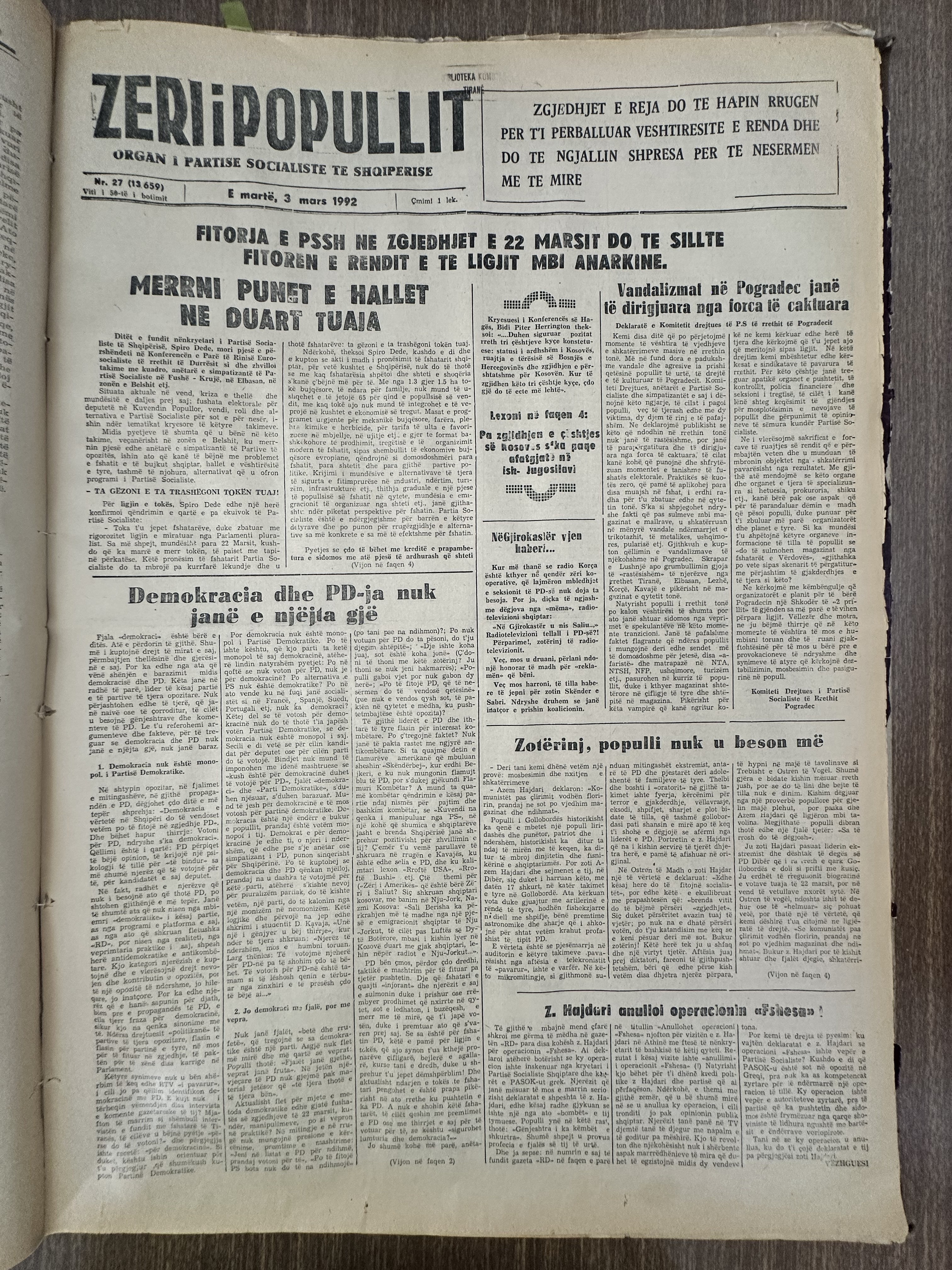 Zëri i Popullit 1992-03-03