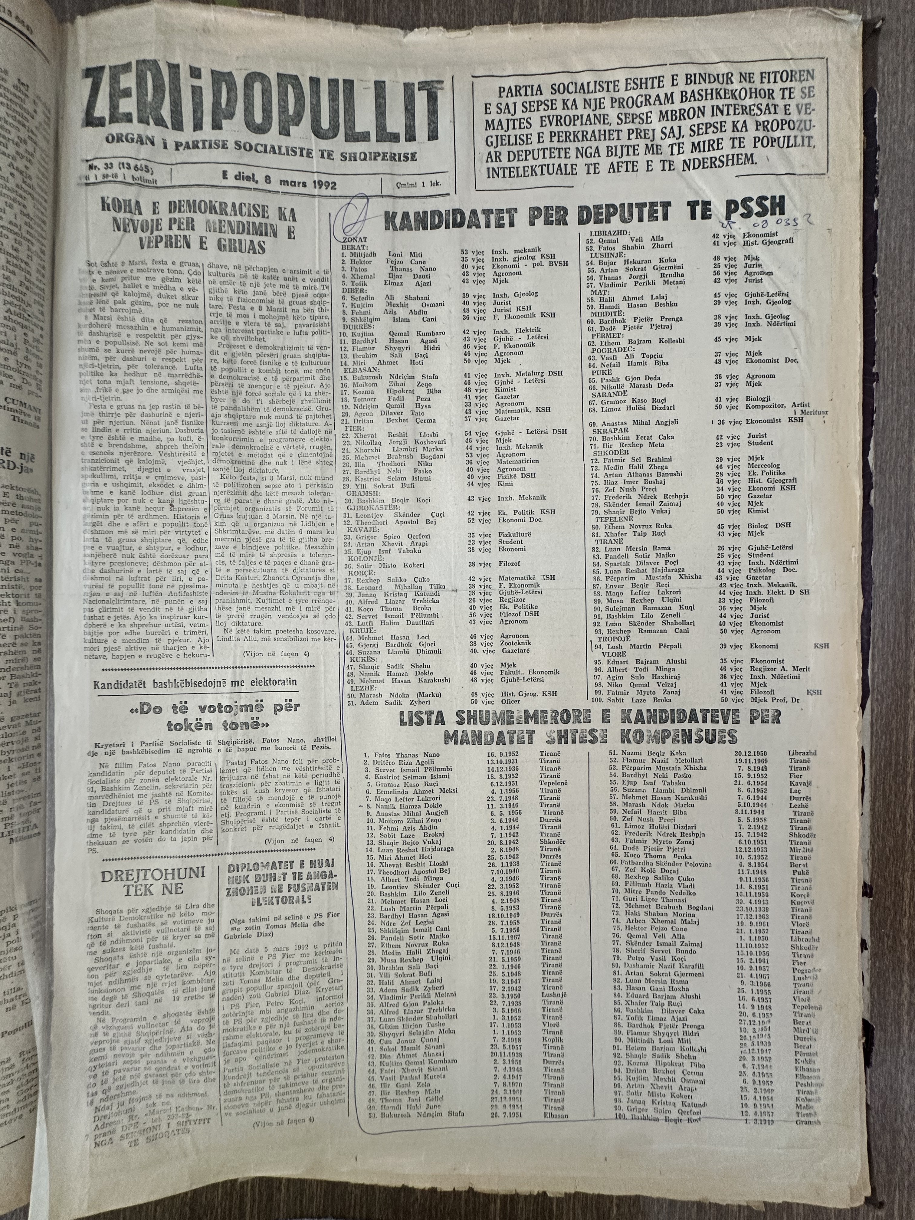 Zëri i Popullit 1992-03-08