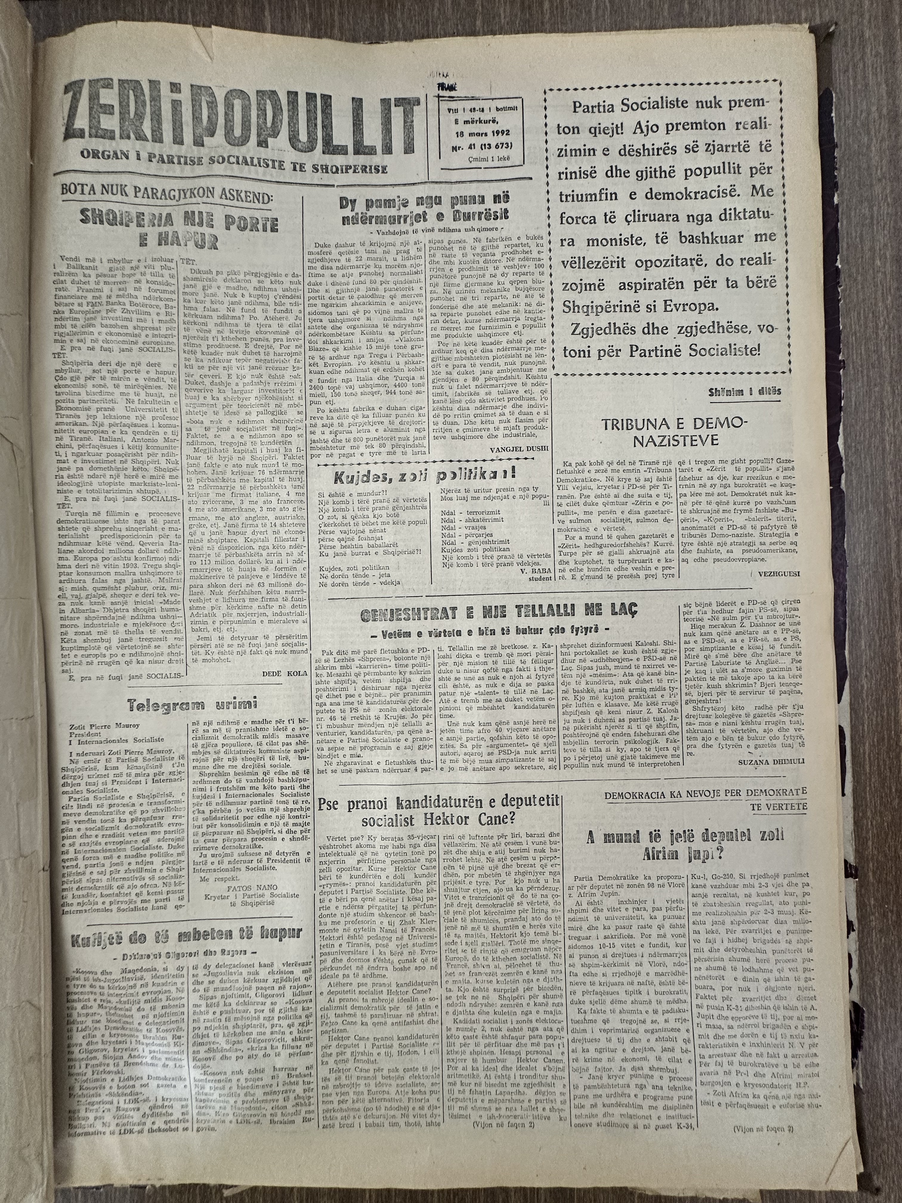 Zëri i Popullit 1992-03-18