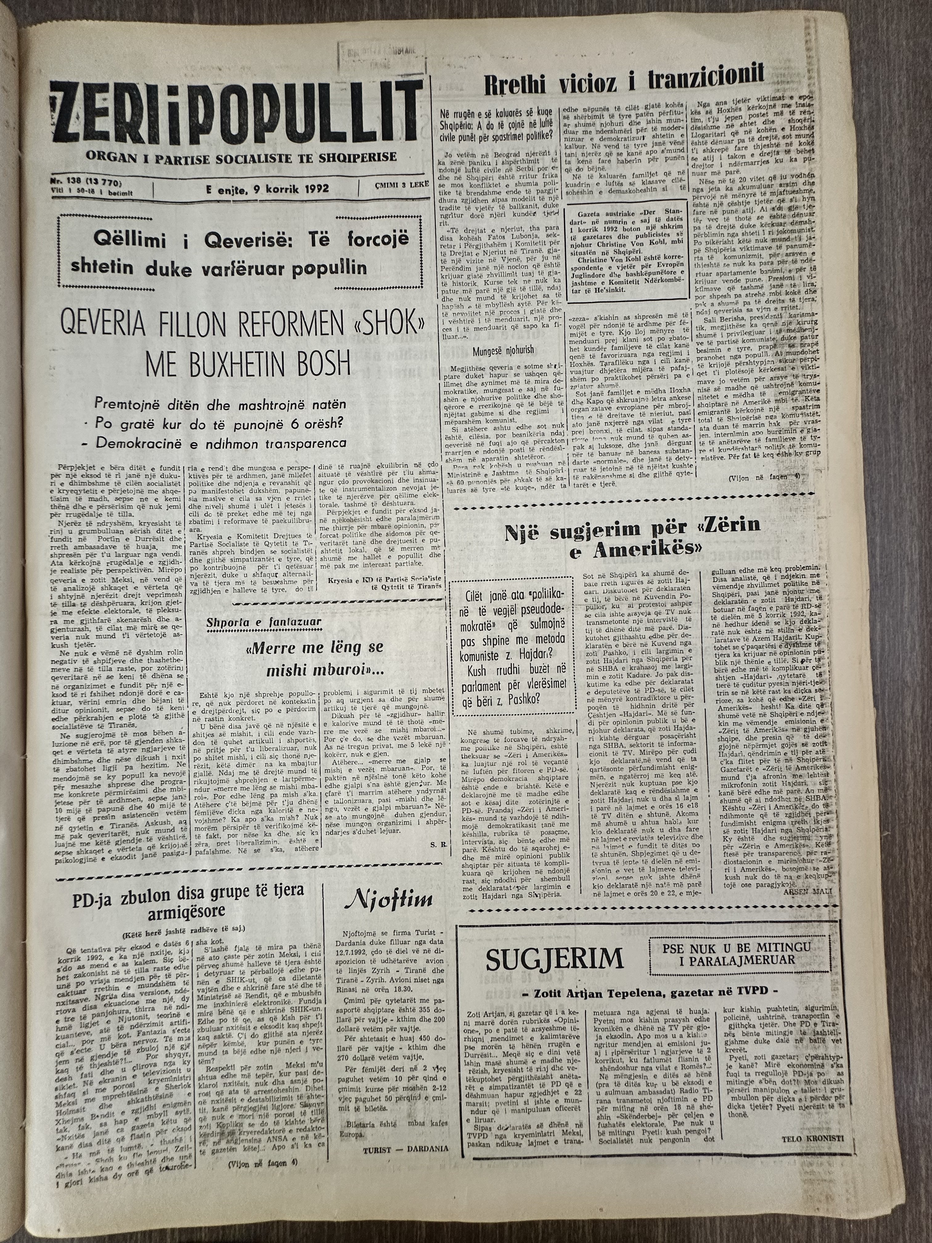 Zëri i Popullit 1992-07-09