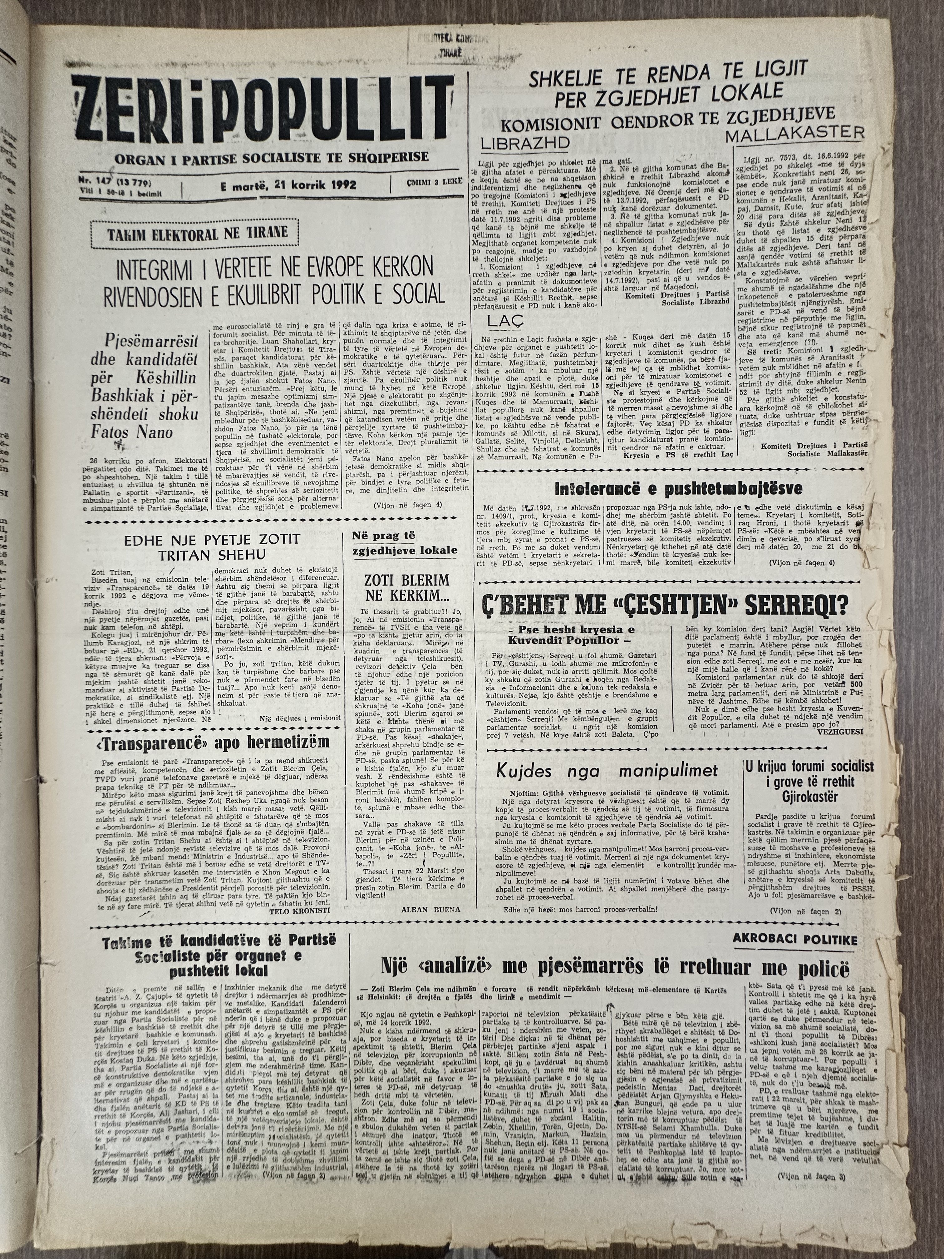 Zëri i Popullit 1992-07-21