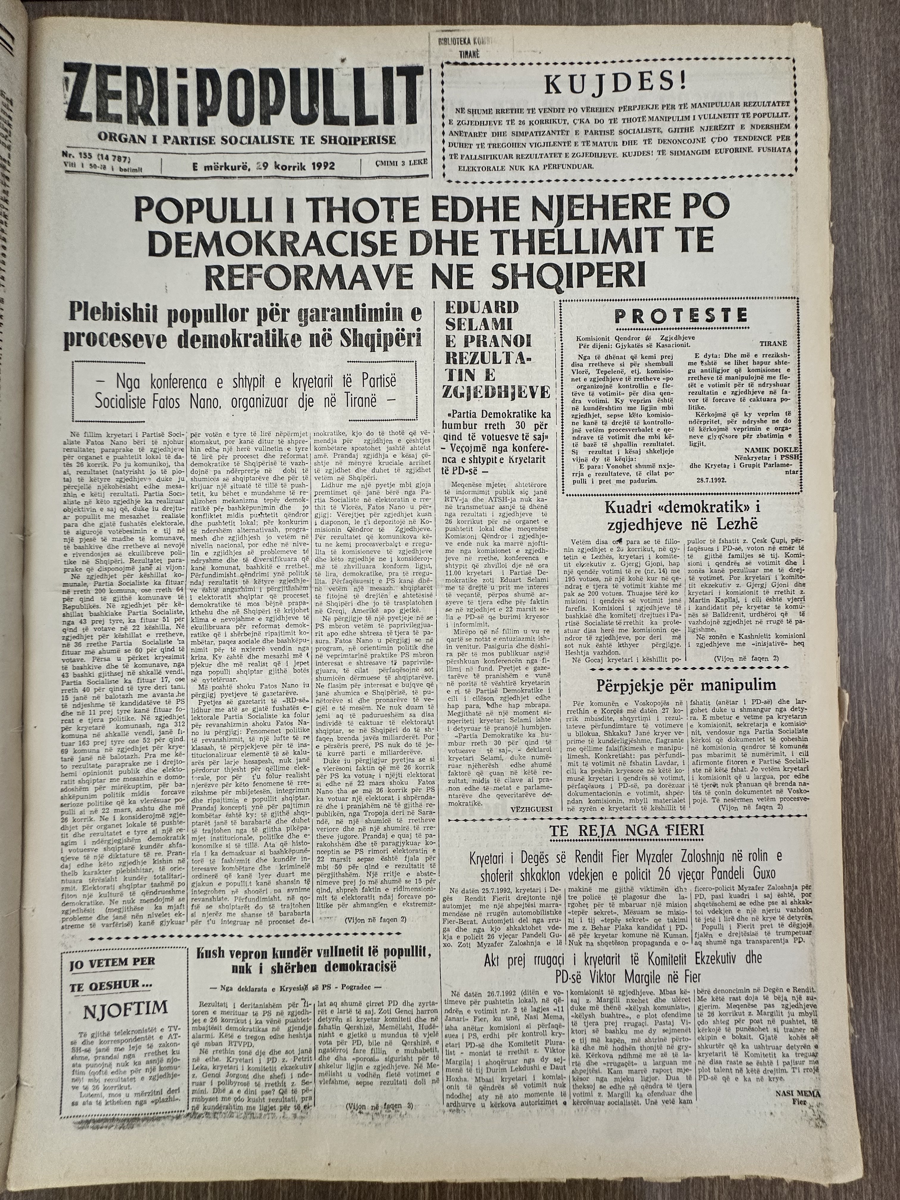 Zëri i Popullit 1992-07-29