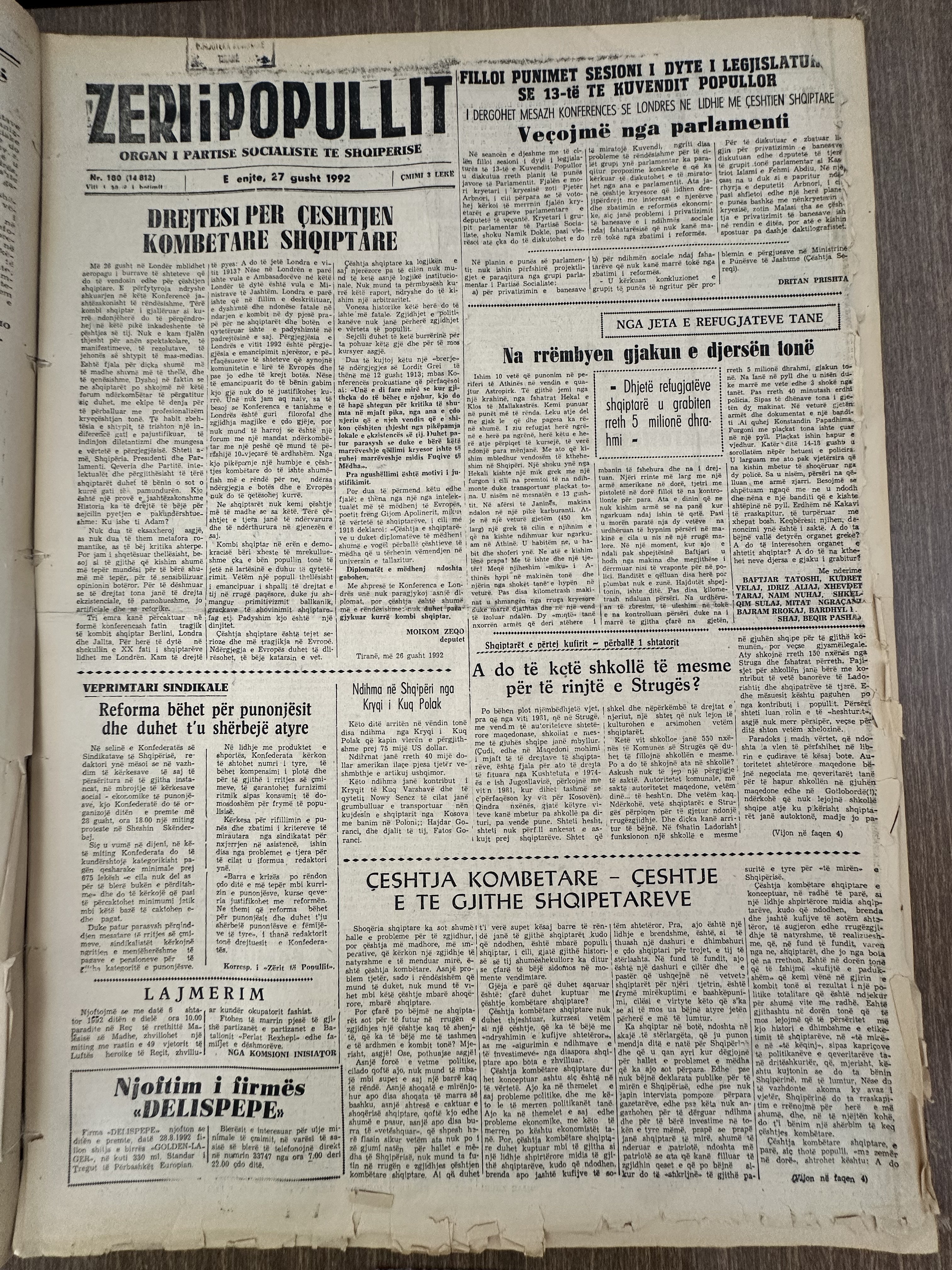 Zëri i Popullit 1992-08-27