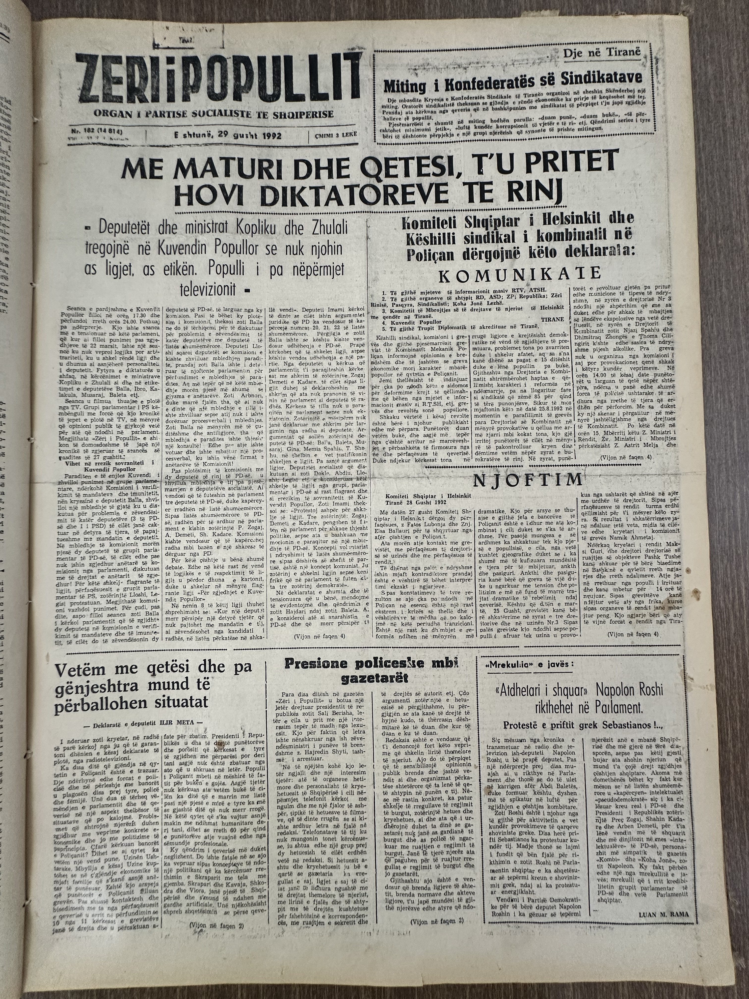 Zëri i Popullit 1992-08-29