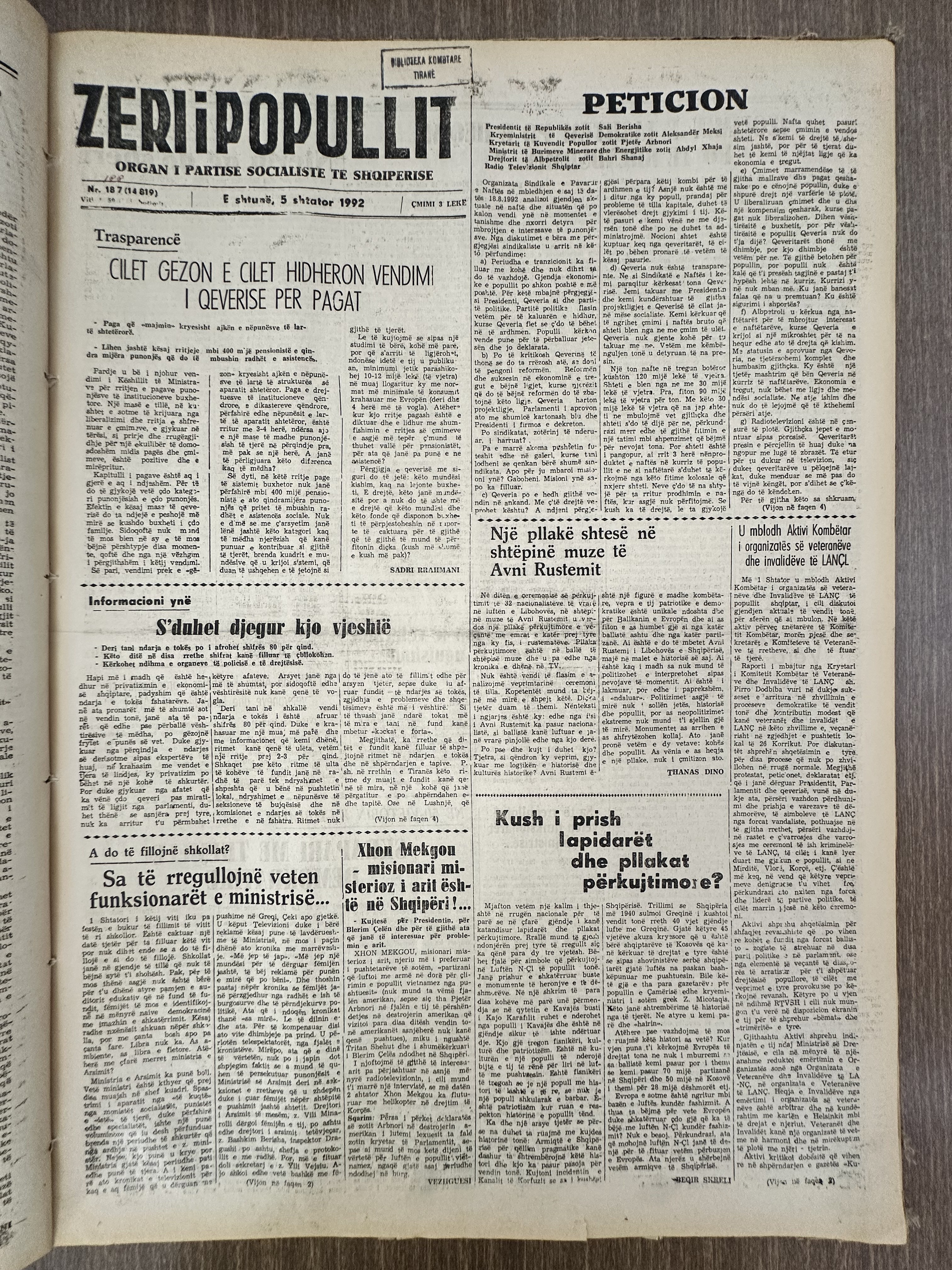 Zëri i Popullit 1992-09-05