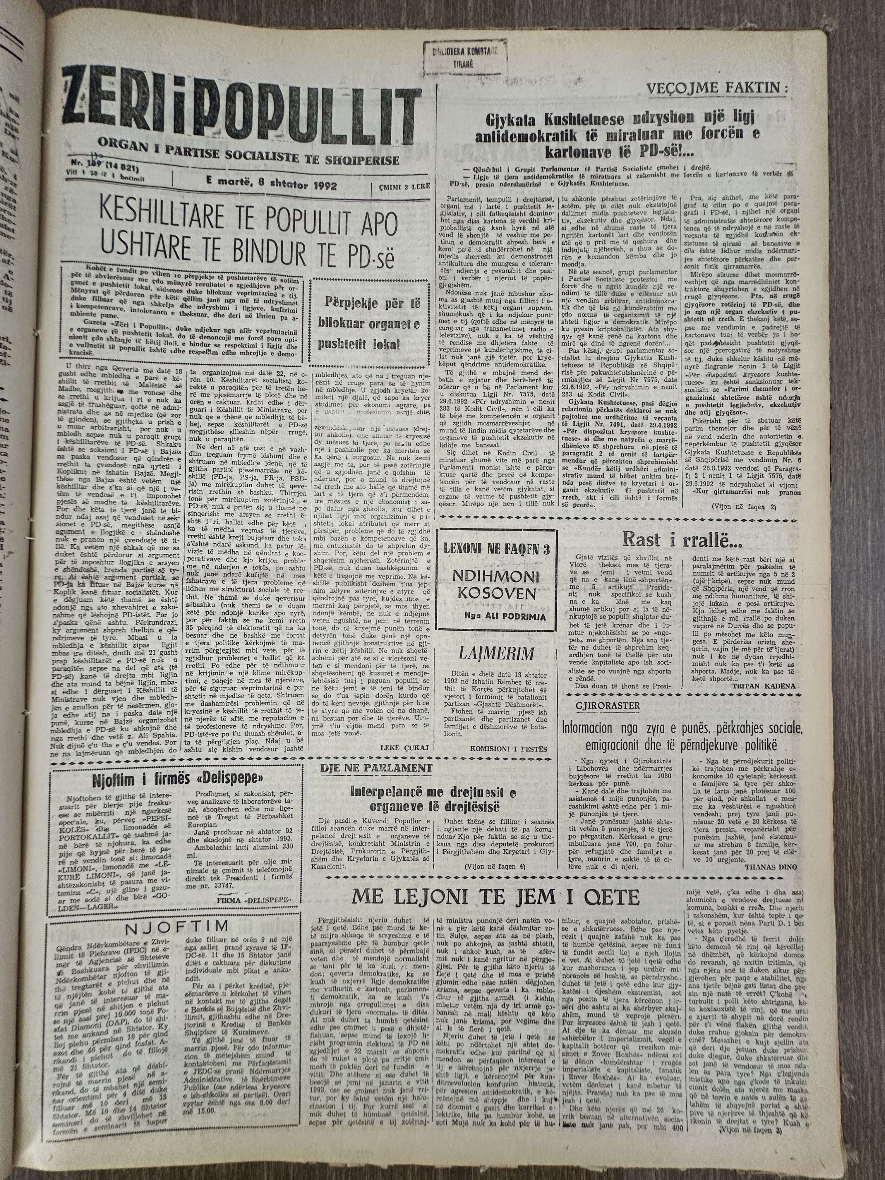 Zëri i Popullit 1992-09-08
