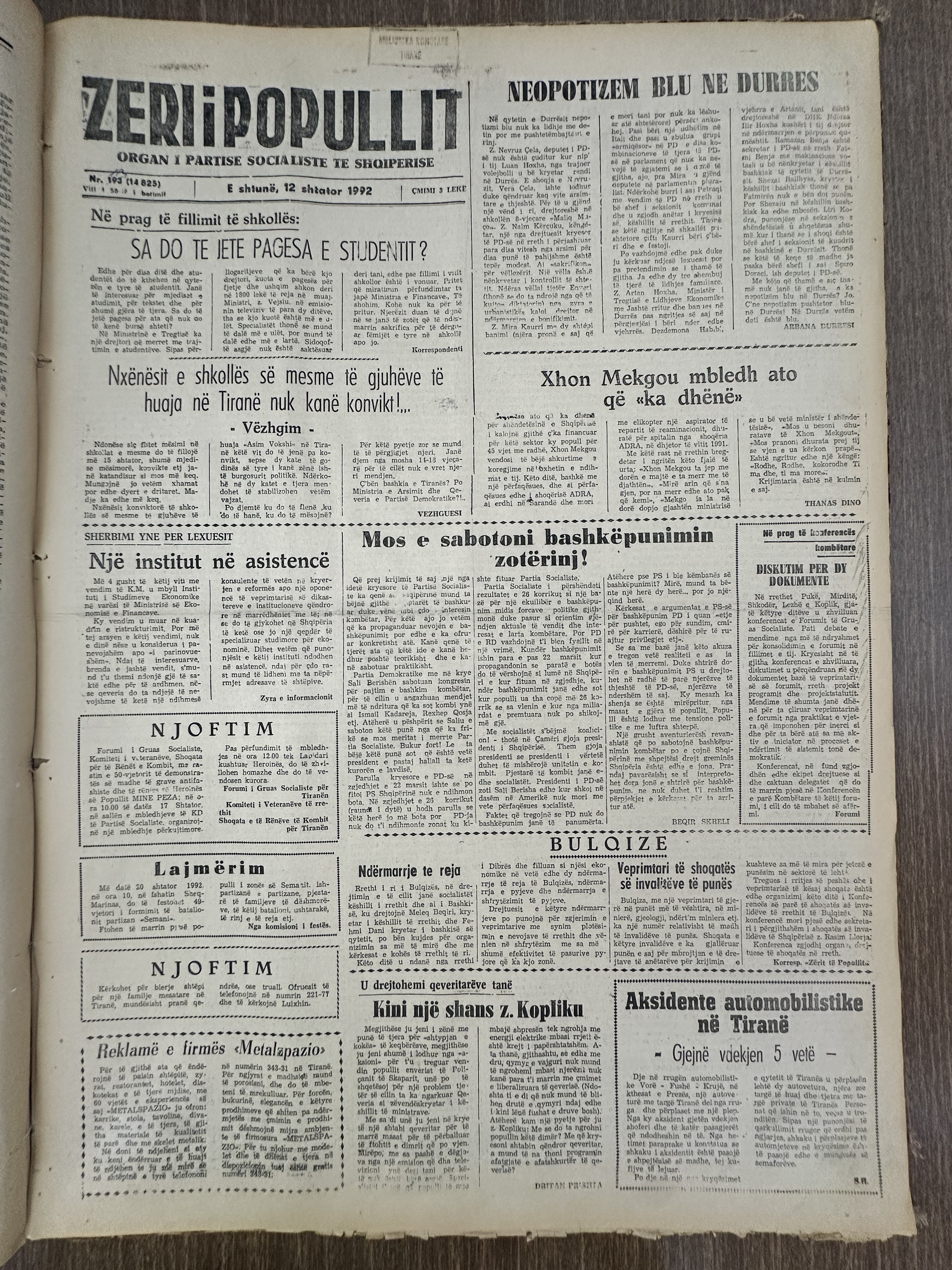 Zëri i Popullit 1992-09-12
