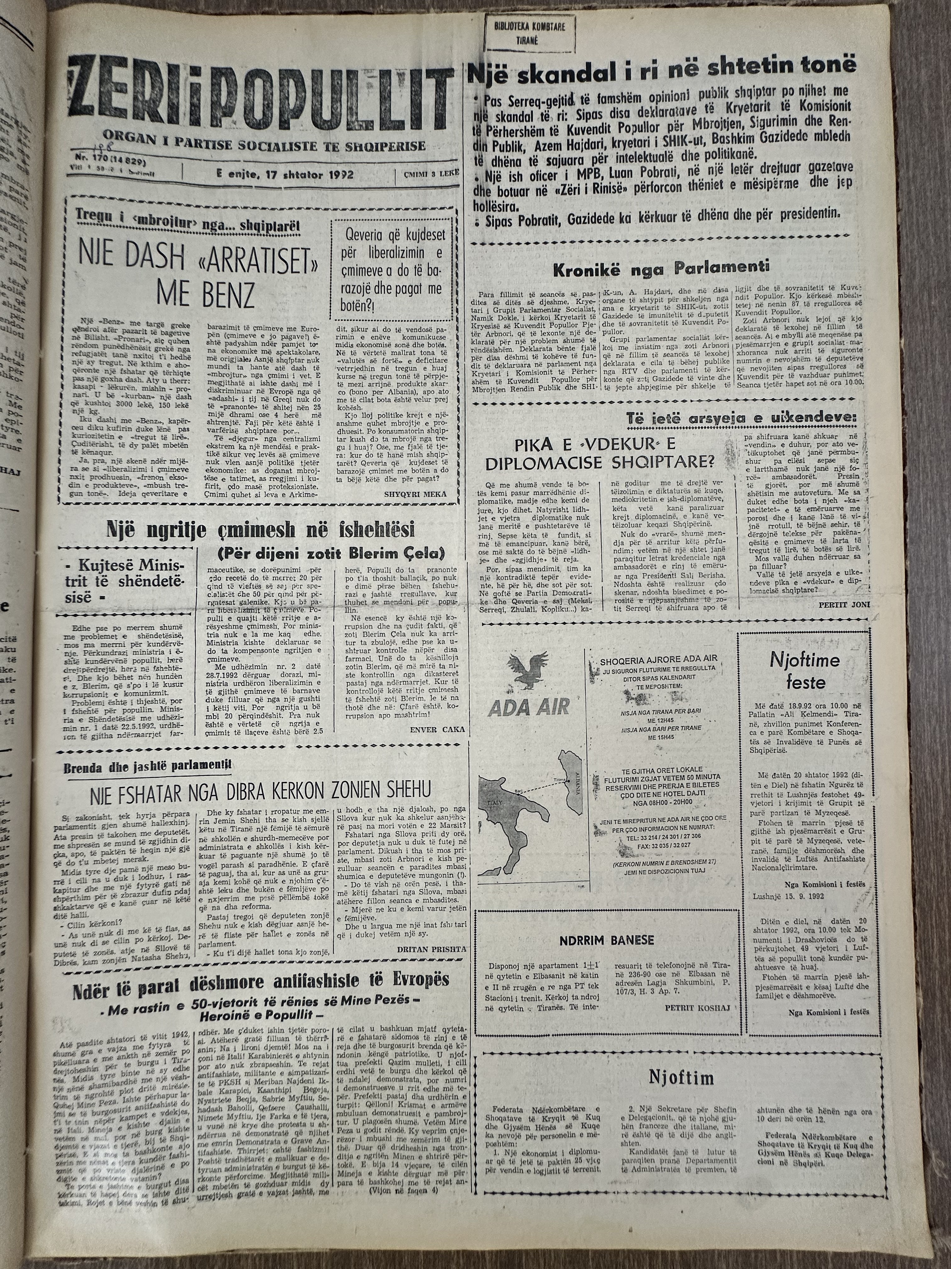 Zëri i Popullit 1992-09-27