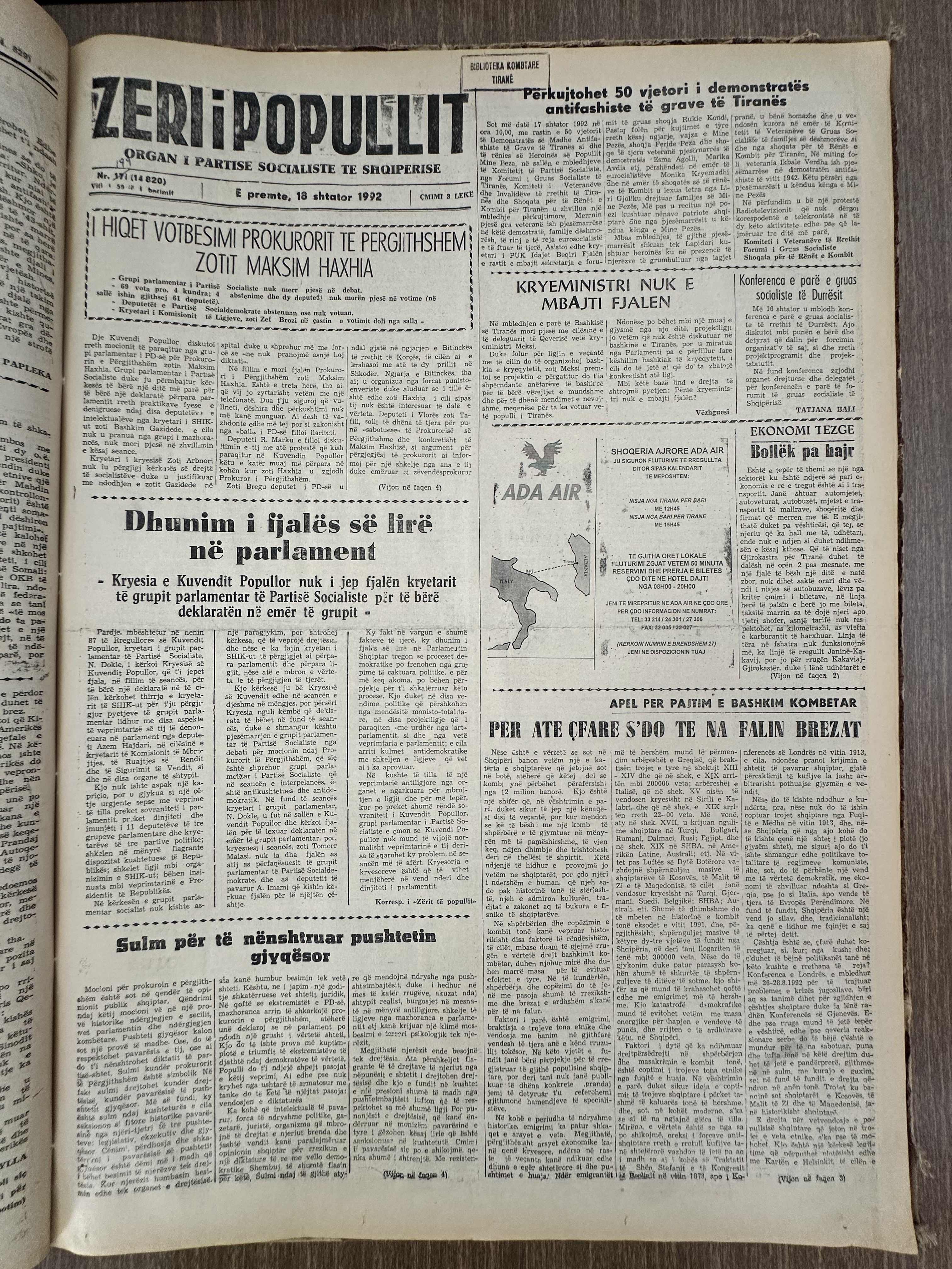 Zëri i Popullit 1992-09-18