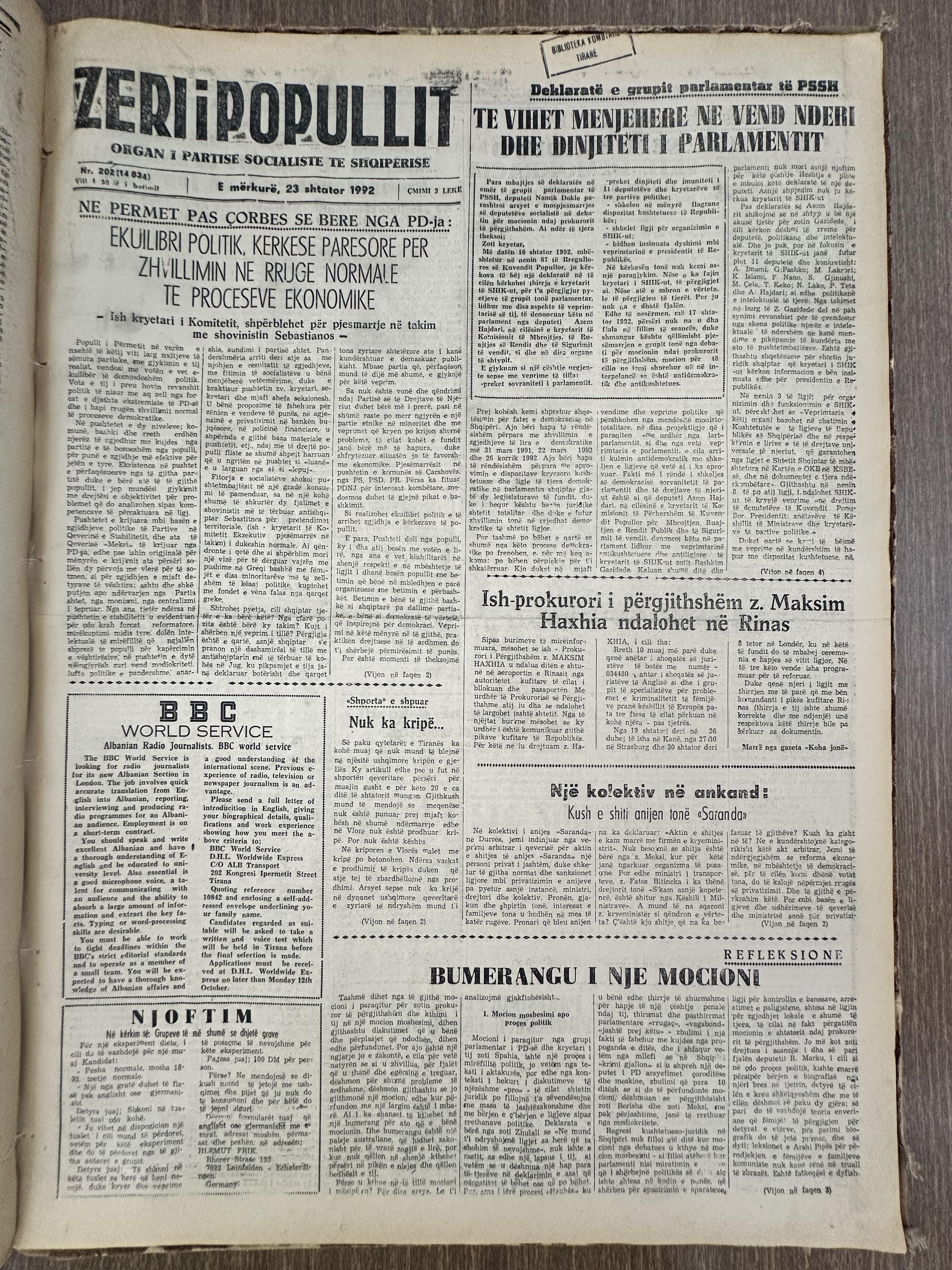 Zëri i Popullit 1992-09-23