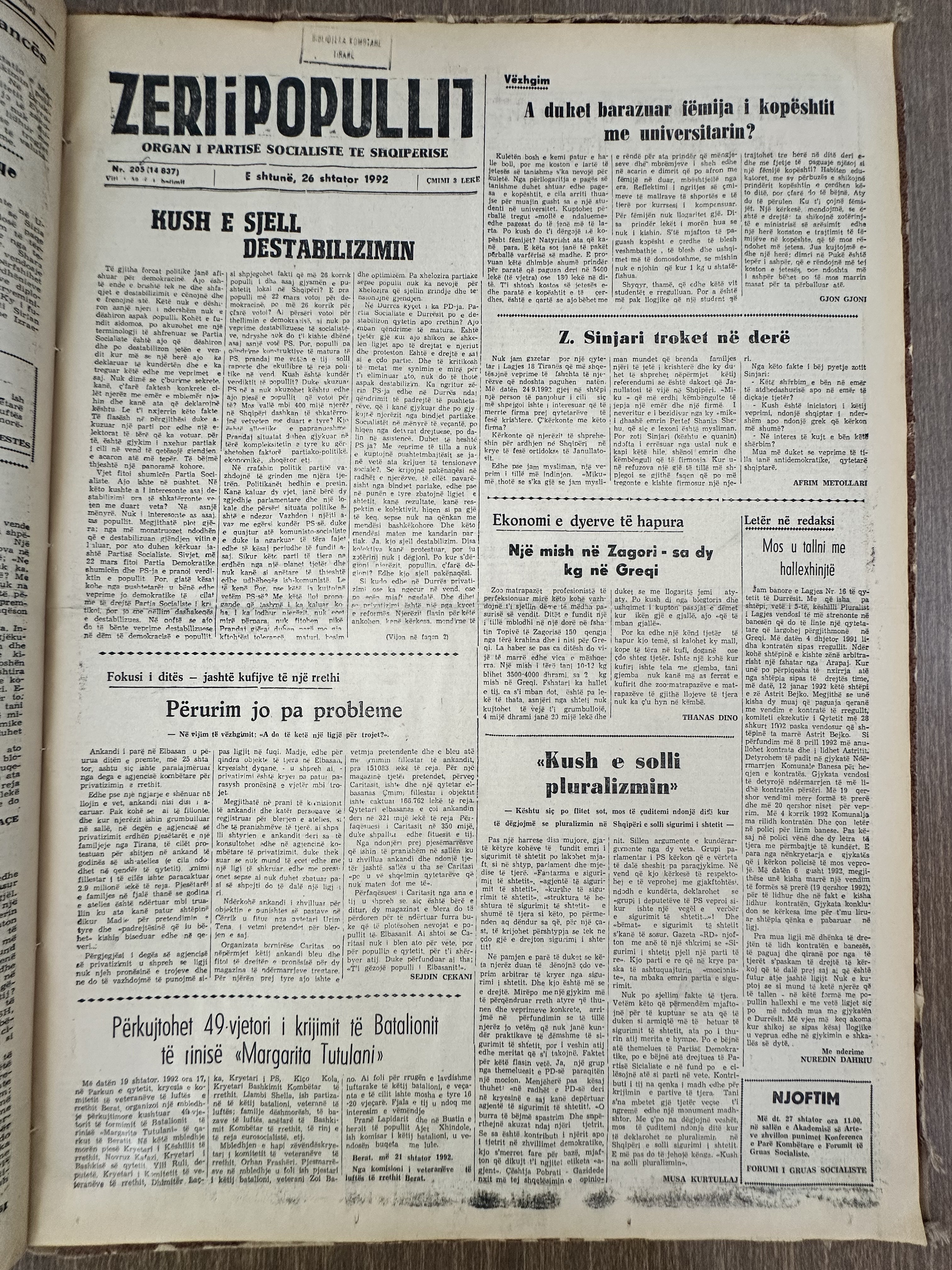 Zëri i Popullit 1992-09-26