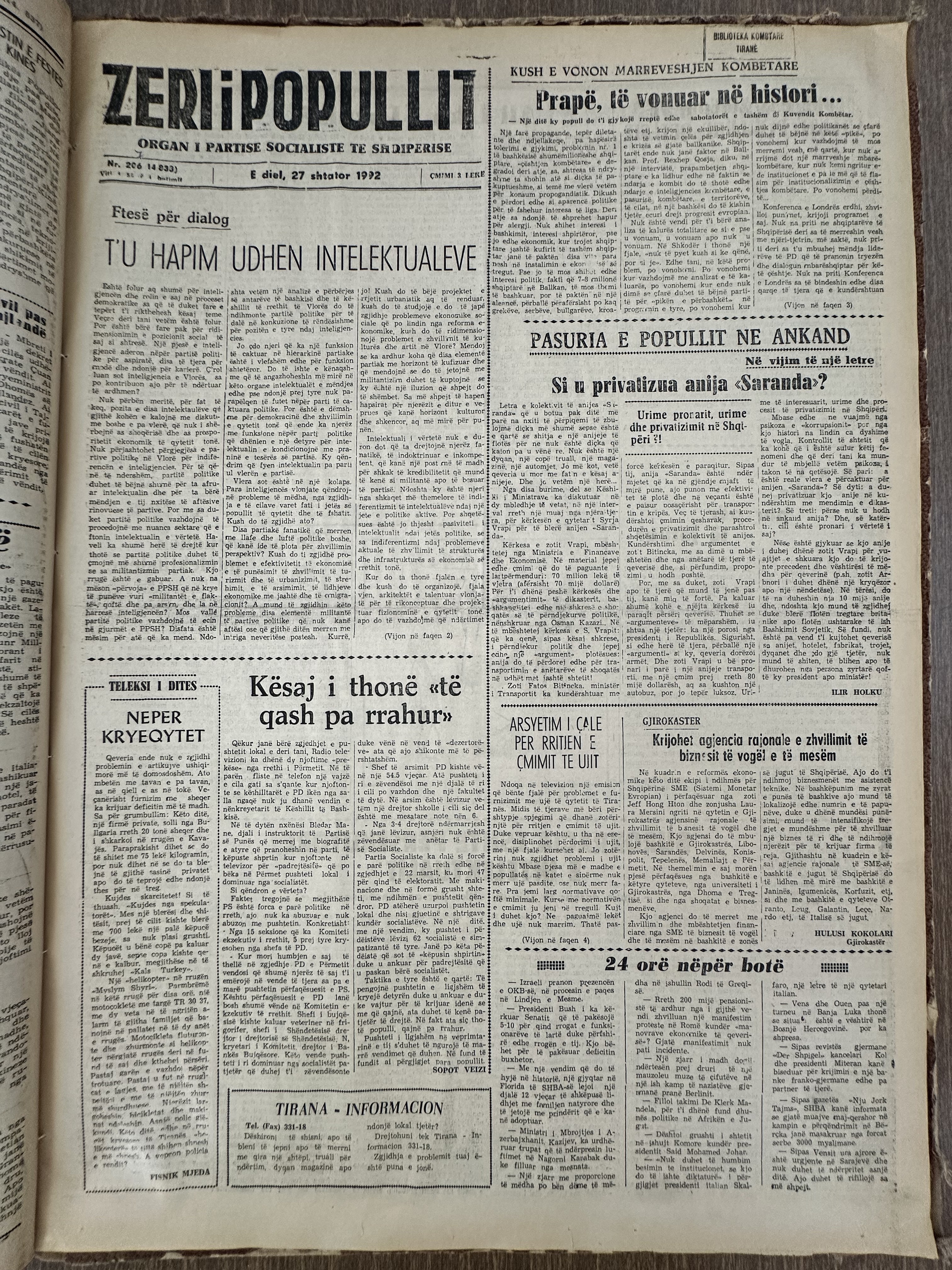 Zëri i Popullit 1992-09-27