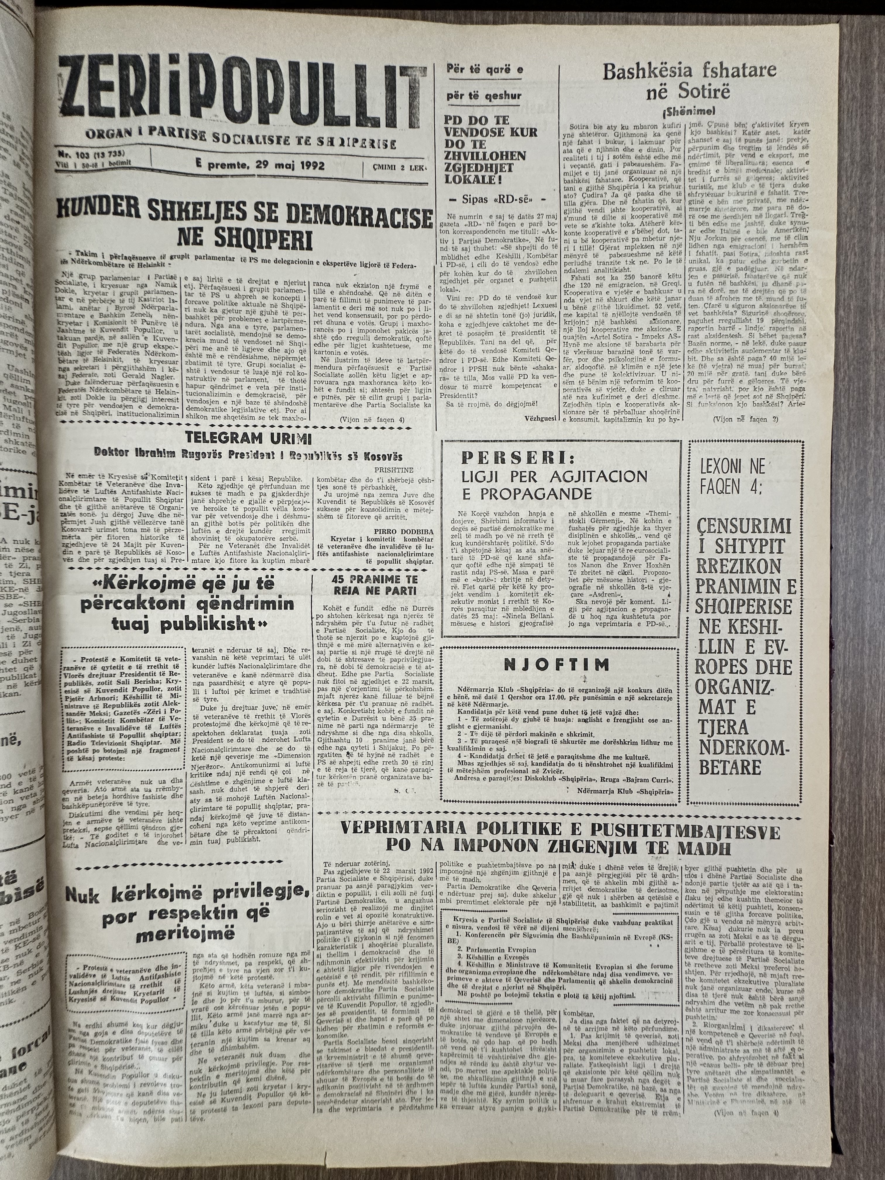 Zëri i Popullit 1992-05-29