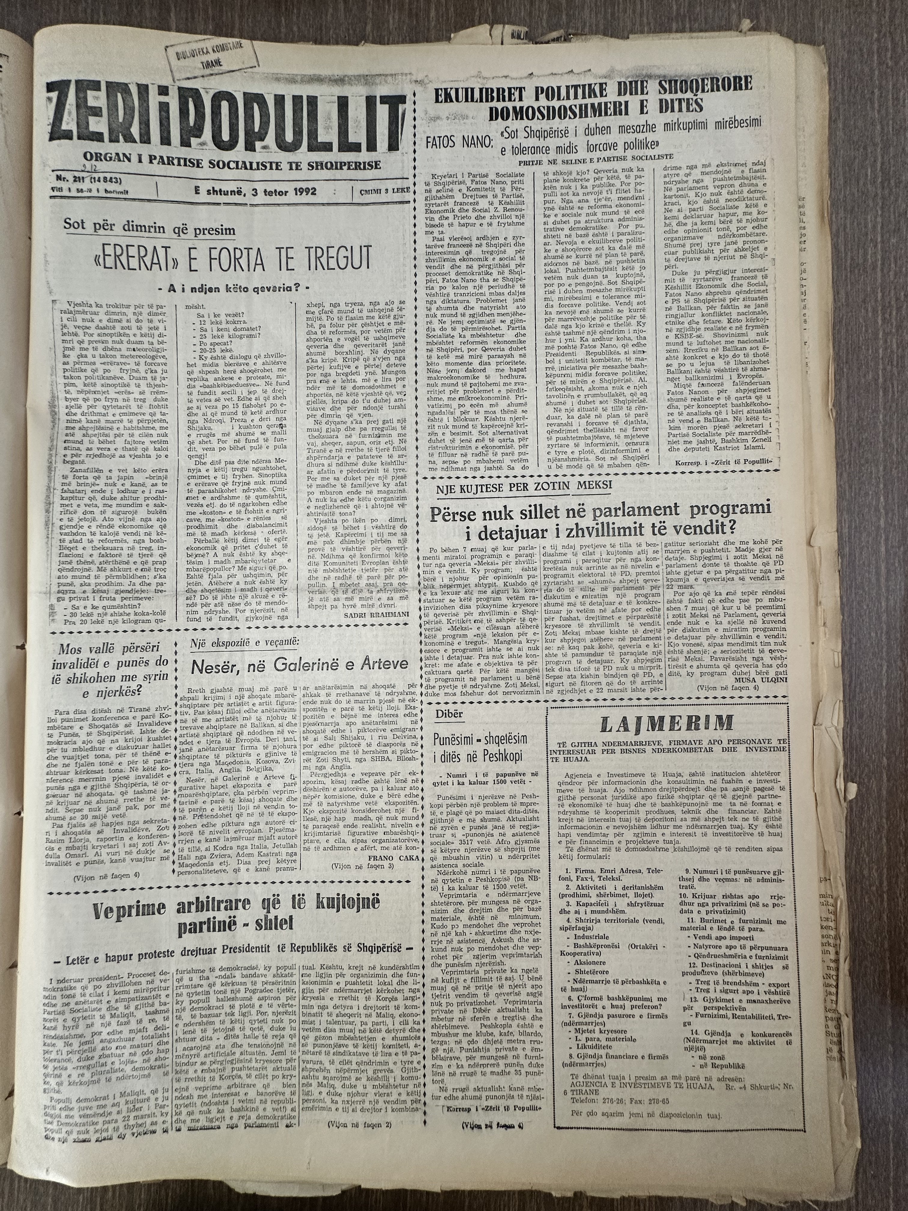 Zëri i Popullit 1992-10-03