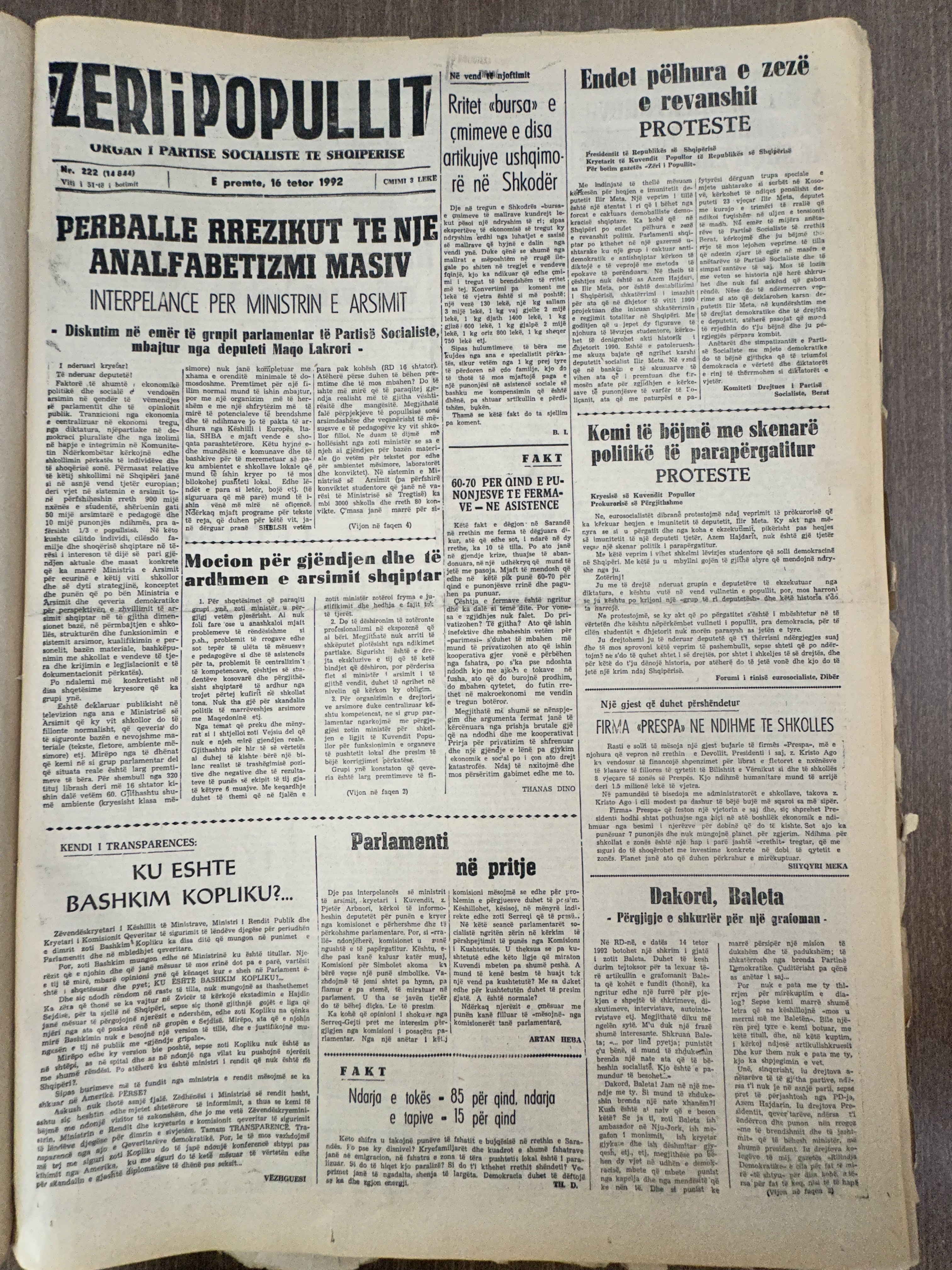 Zëri i Popullit 1992-10-16