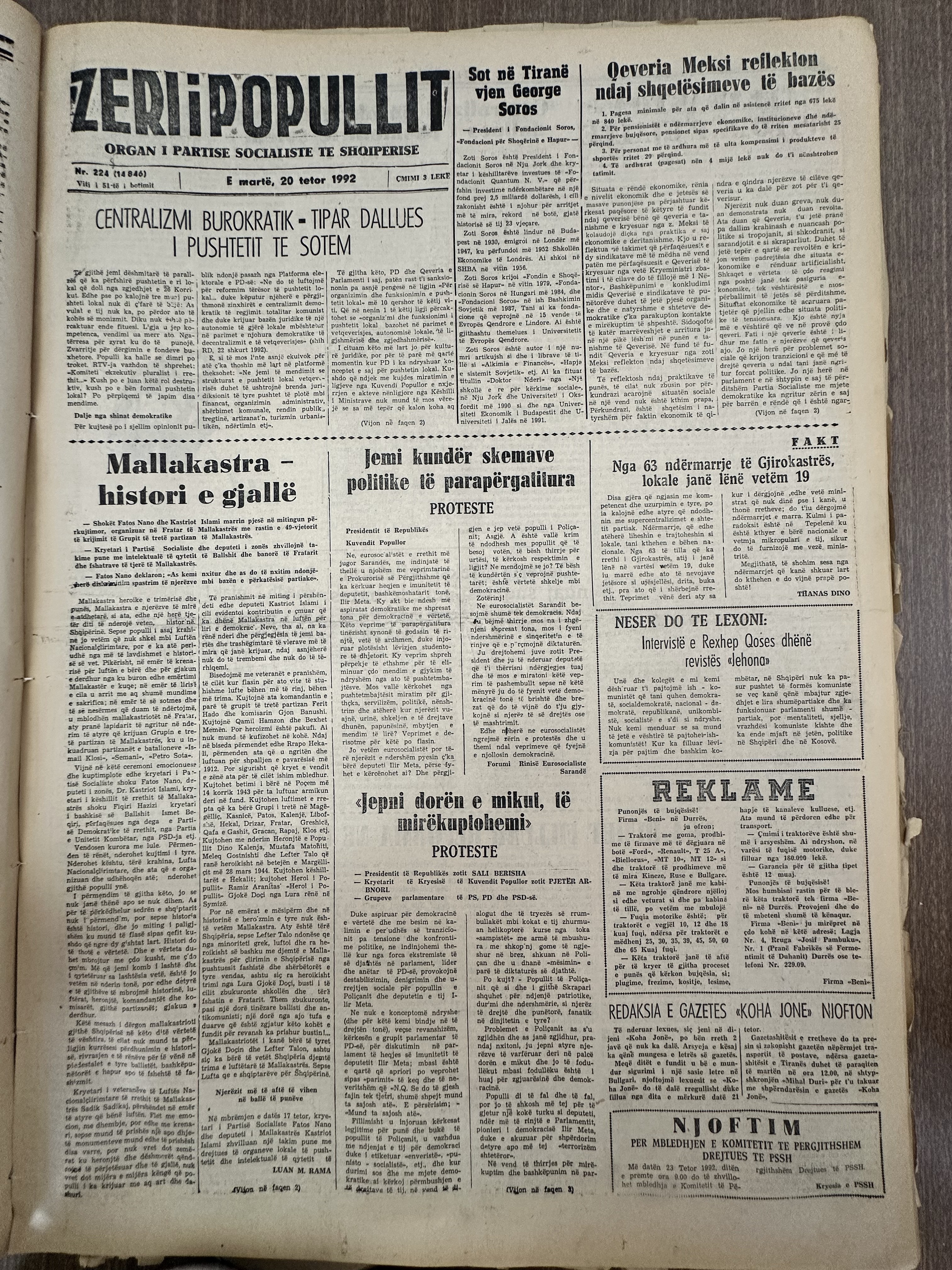 Zëri i Popullit 1992-10-20