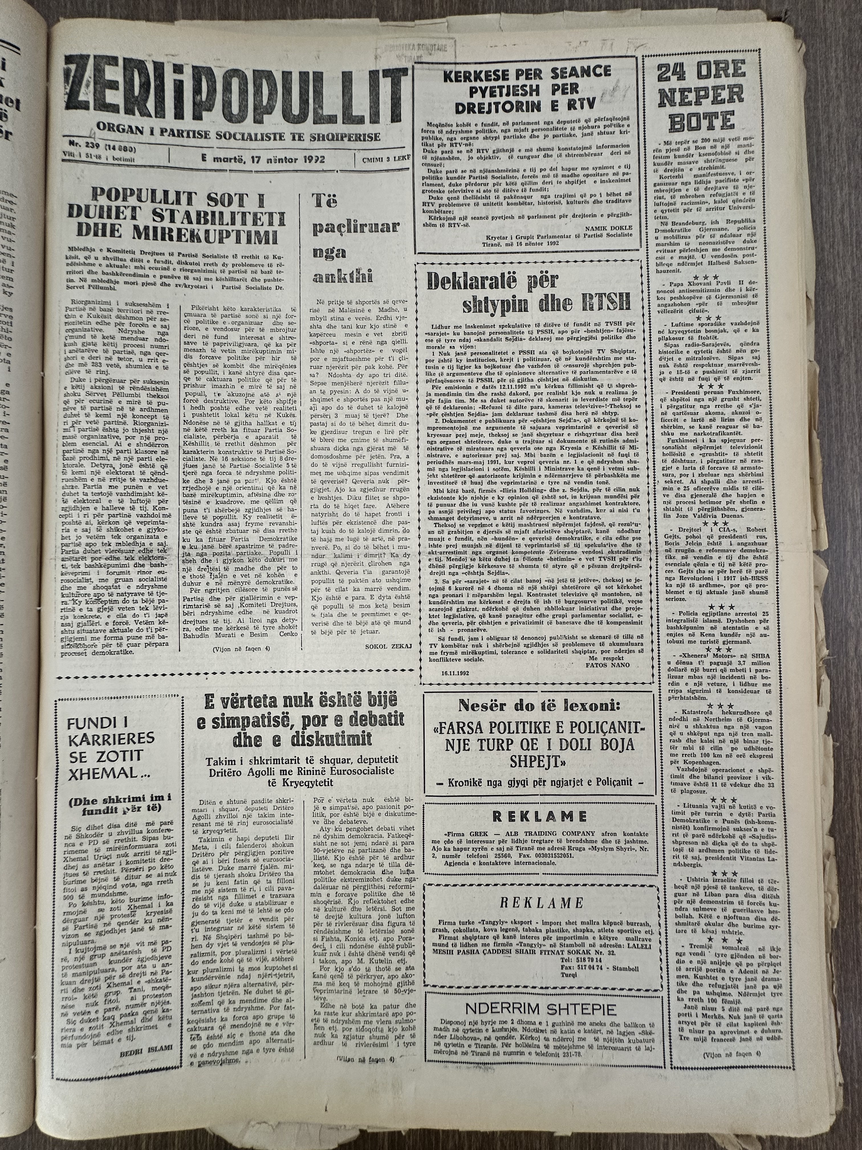 Zëri i Popullit 1992-11-17