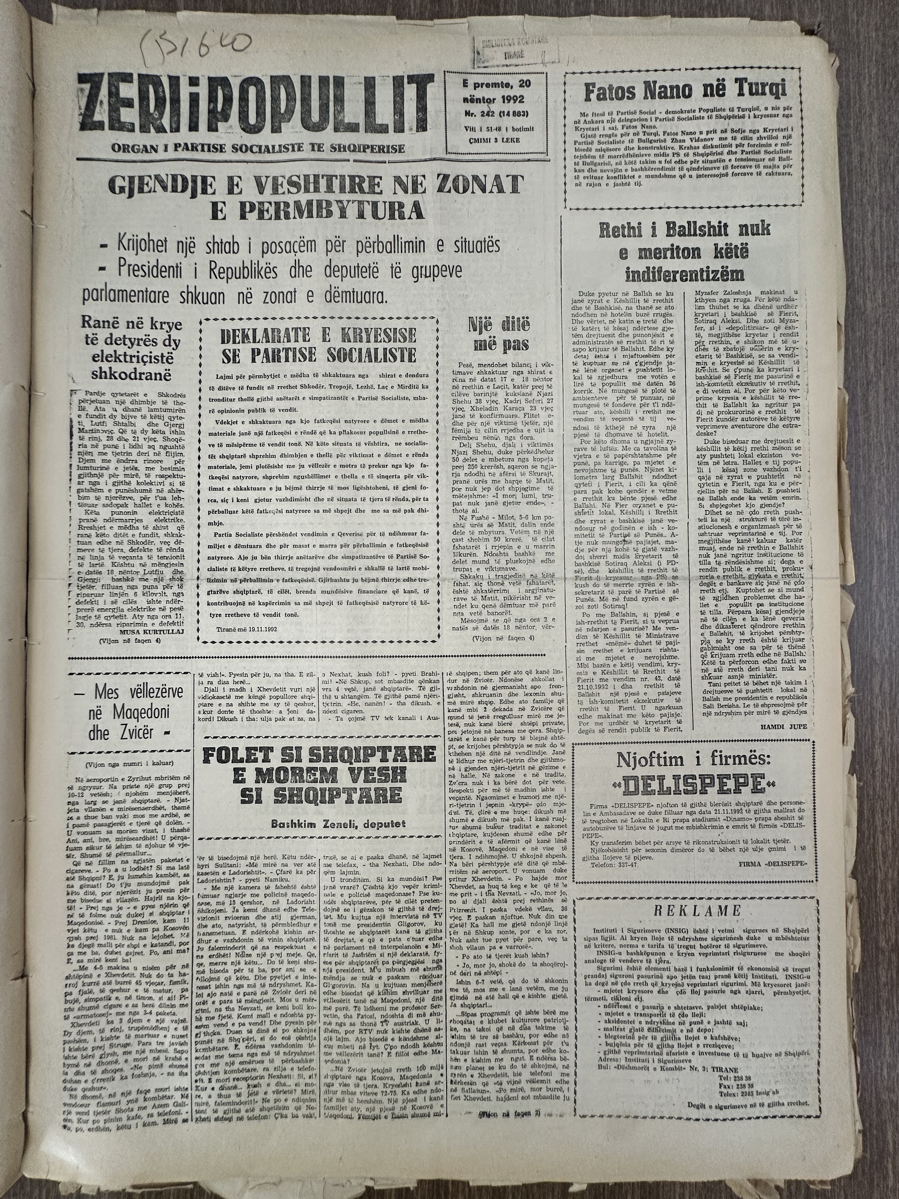 Zëri i Popullit 1992-11-20
