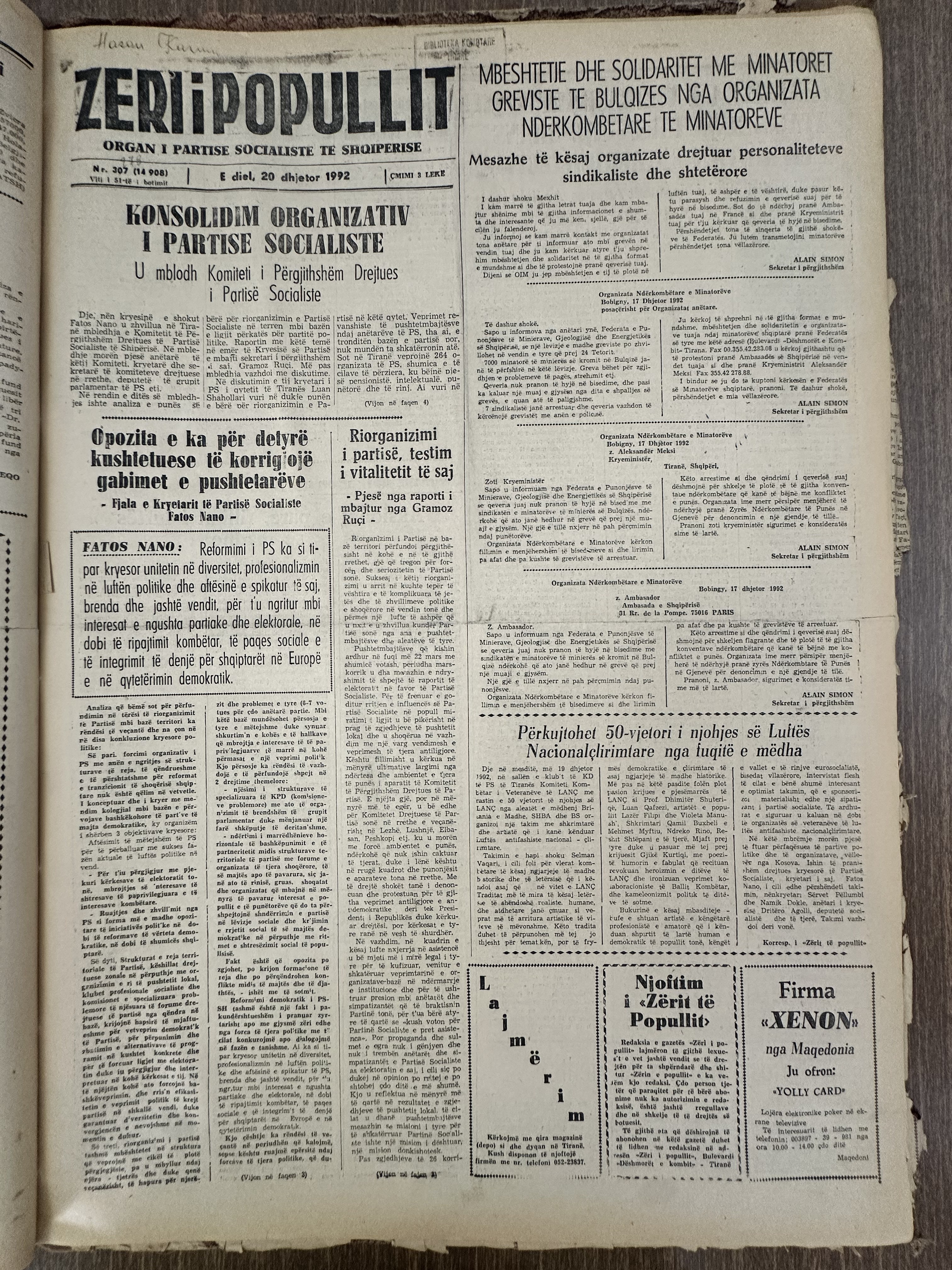 Zëri i Popullit 1992-12-20