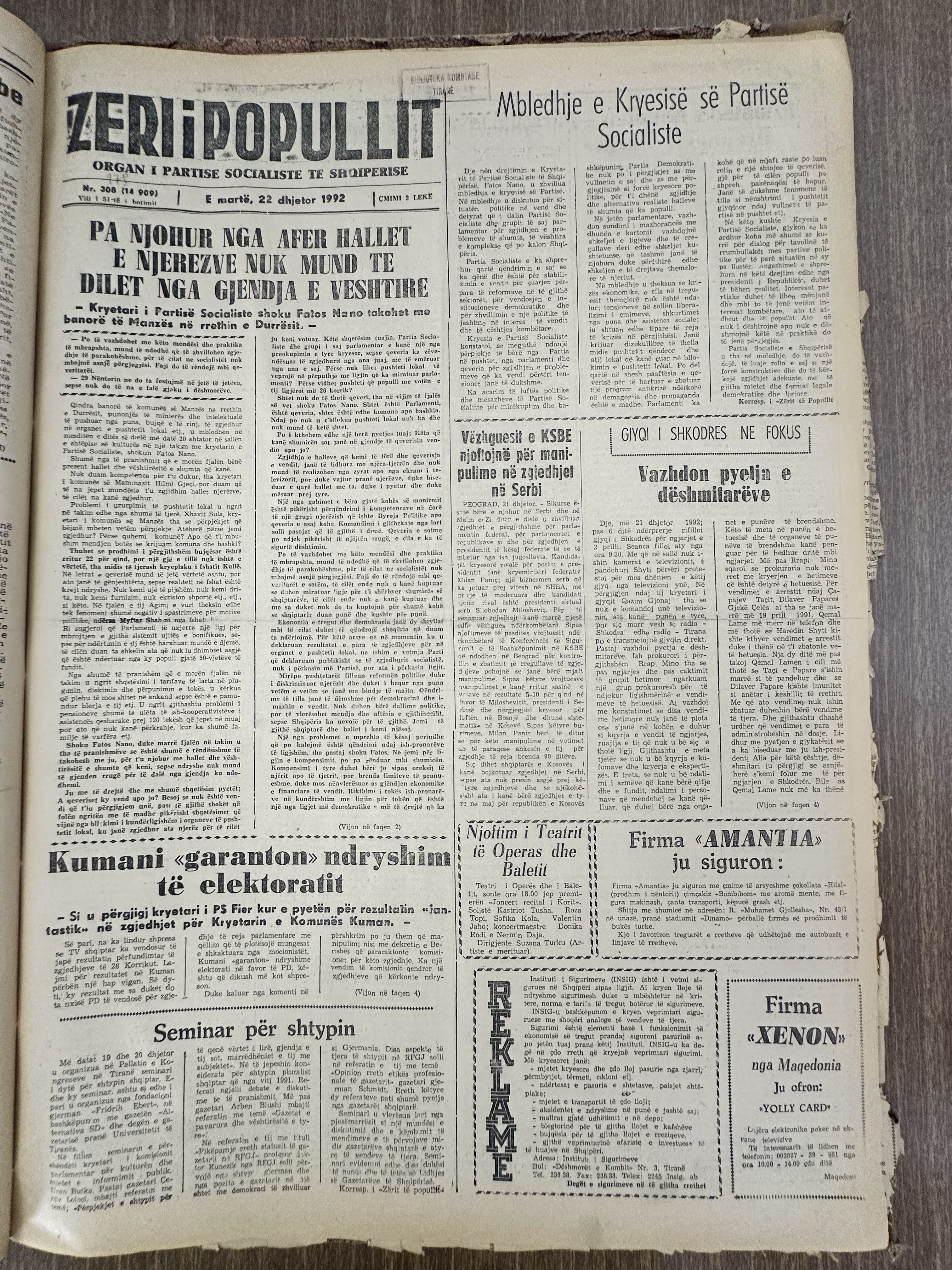 Zëri i Popullit 1992-12-22