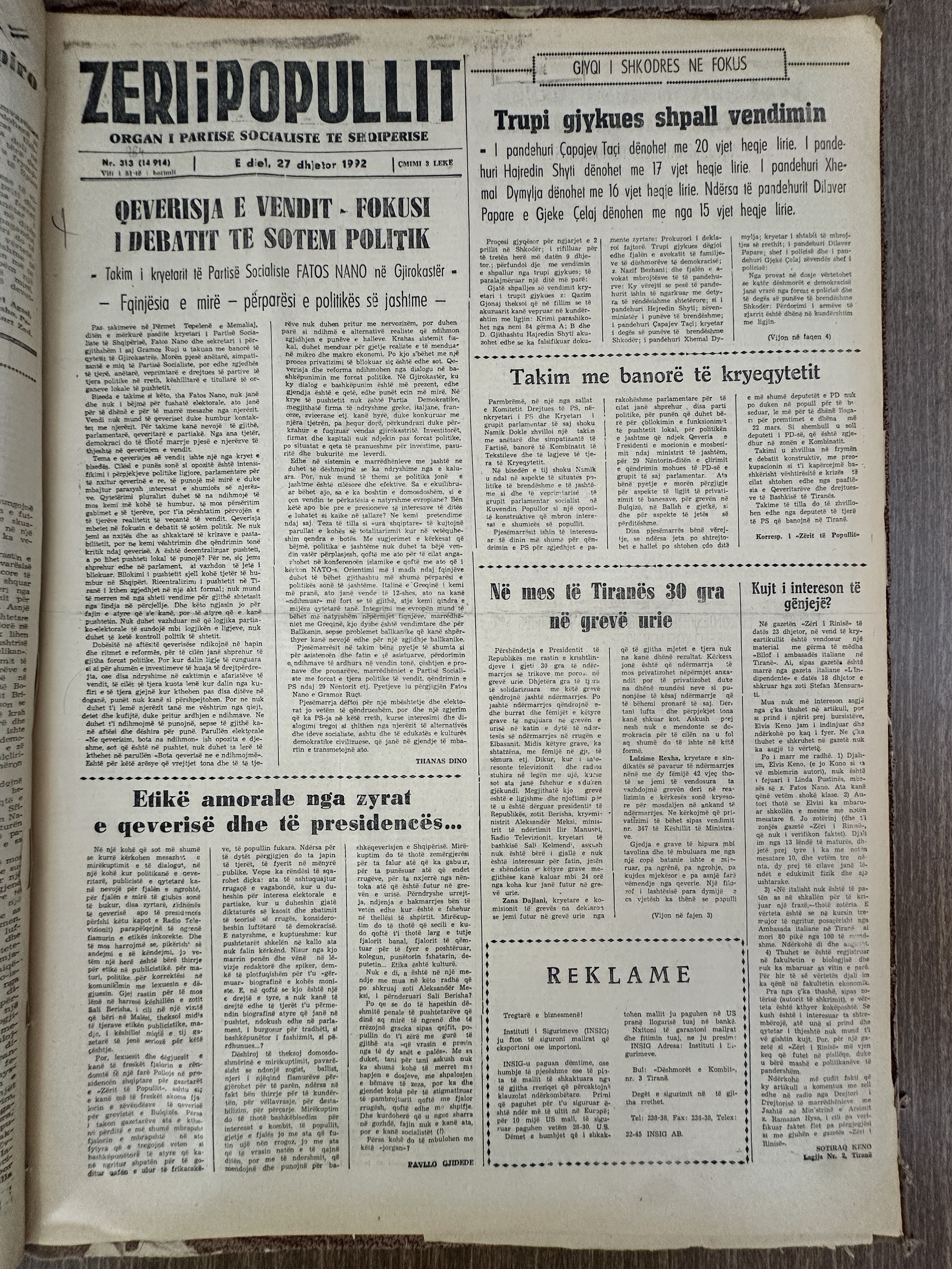 Zëri i Popullit 1992-12-27