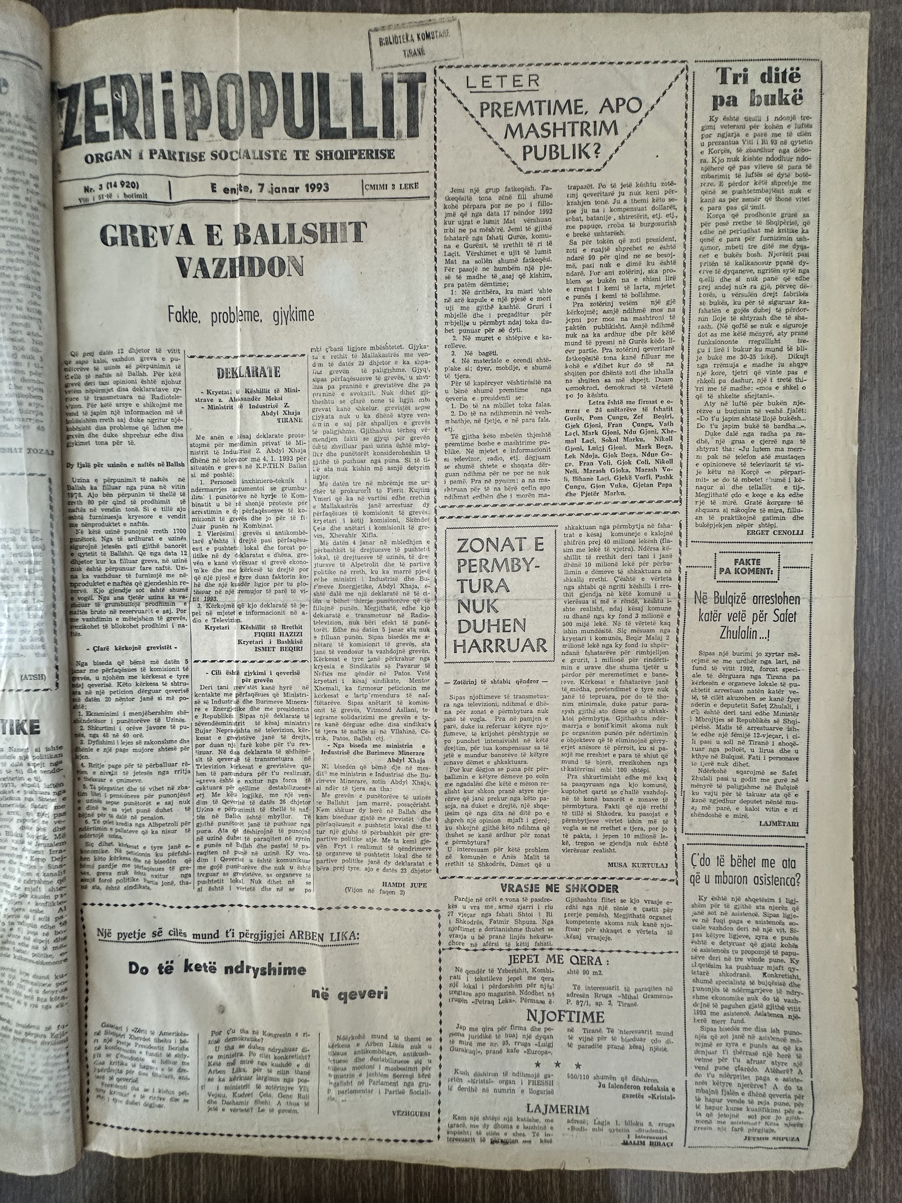 Zëri i Popullit 1993-01-07