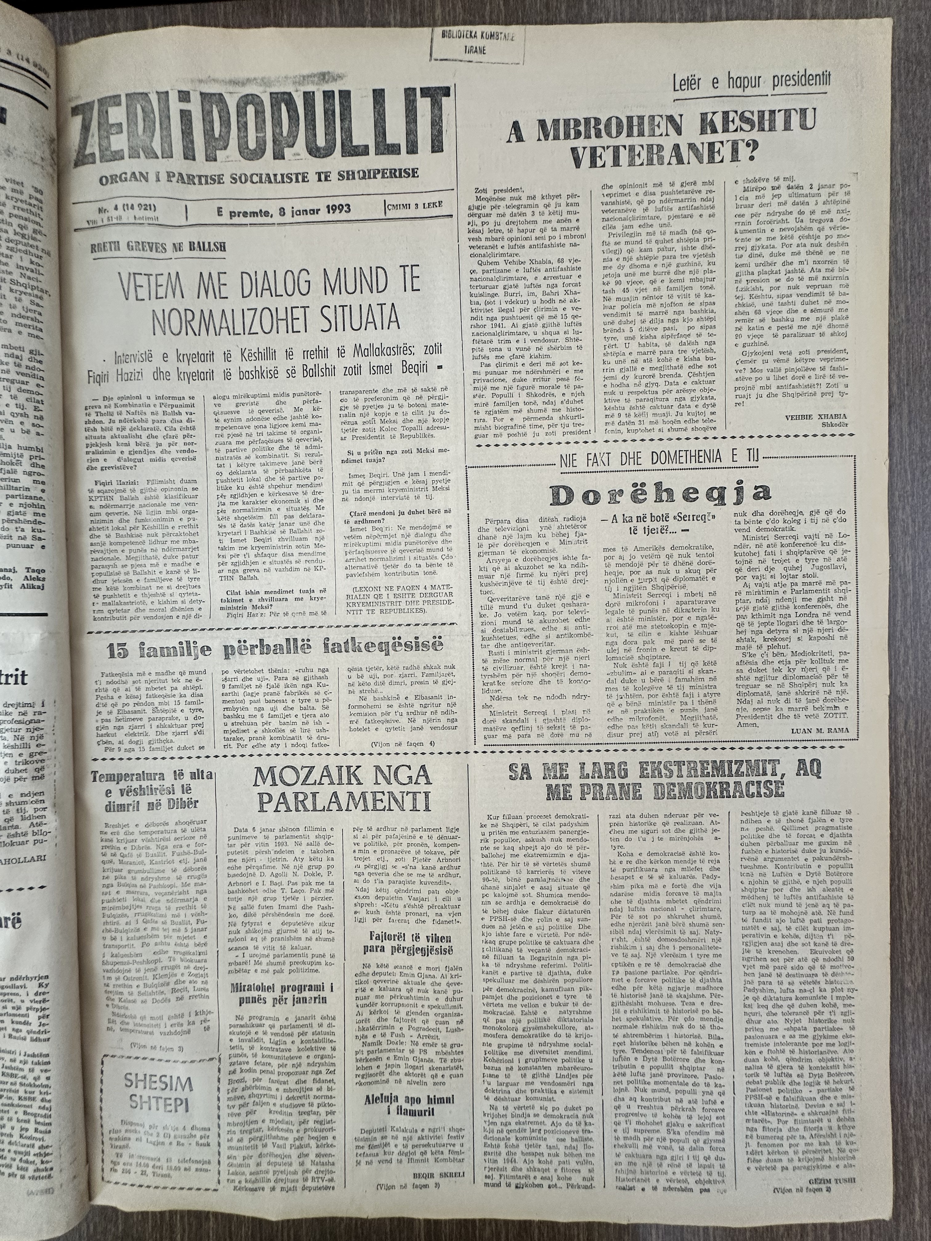 Zëri i Popullit 1993-01-08