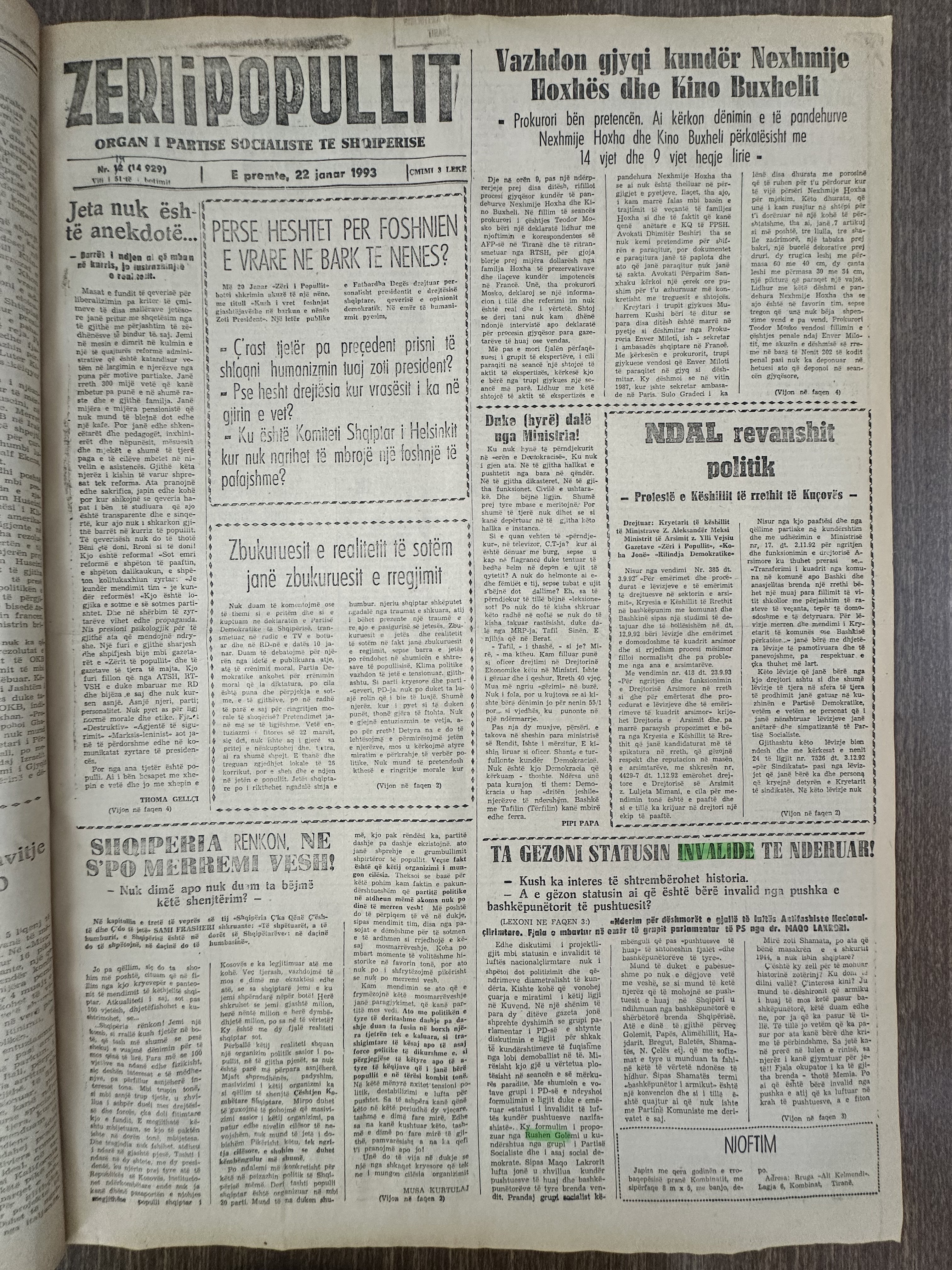 Zëri i Popullit 1993-01-22