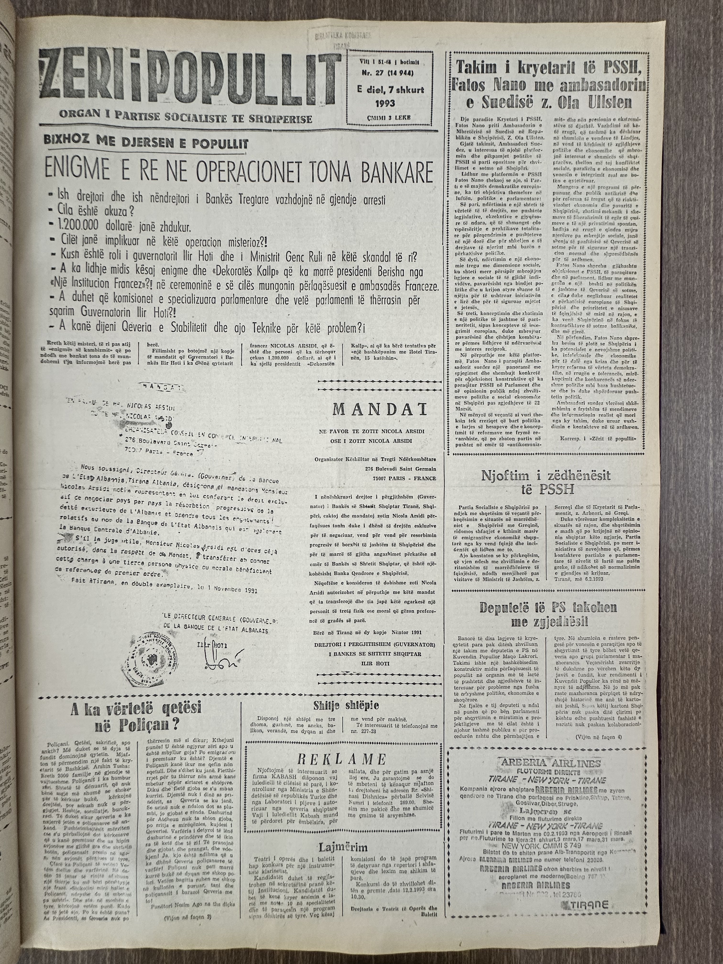 Zëri i Popullit 1993-02-07