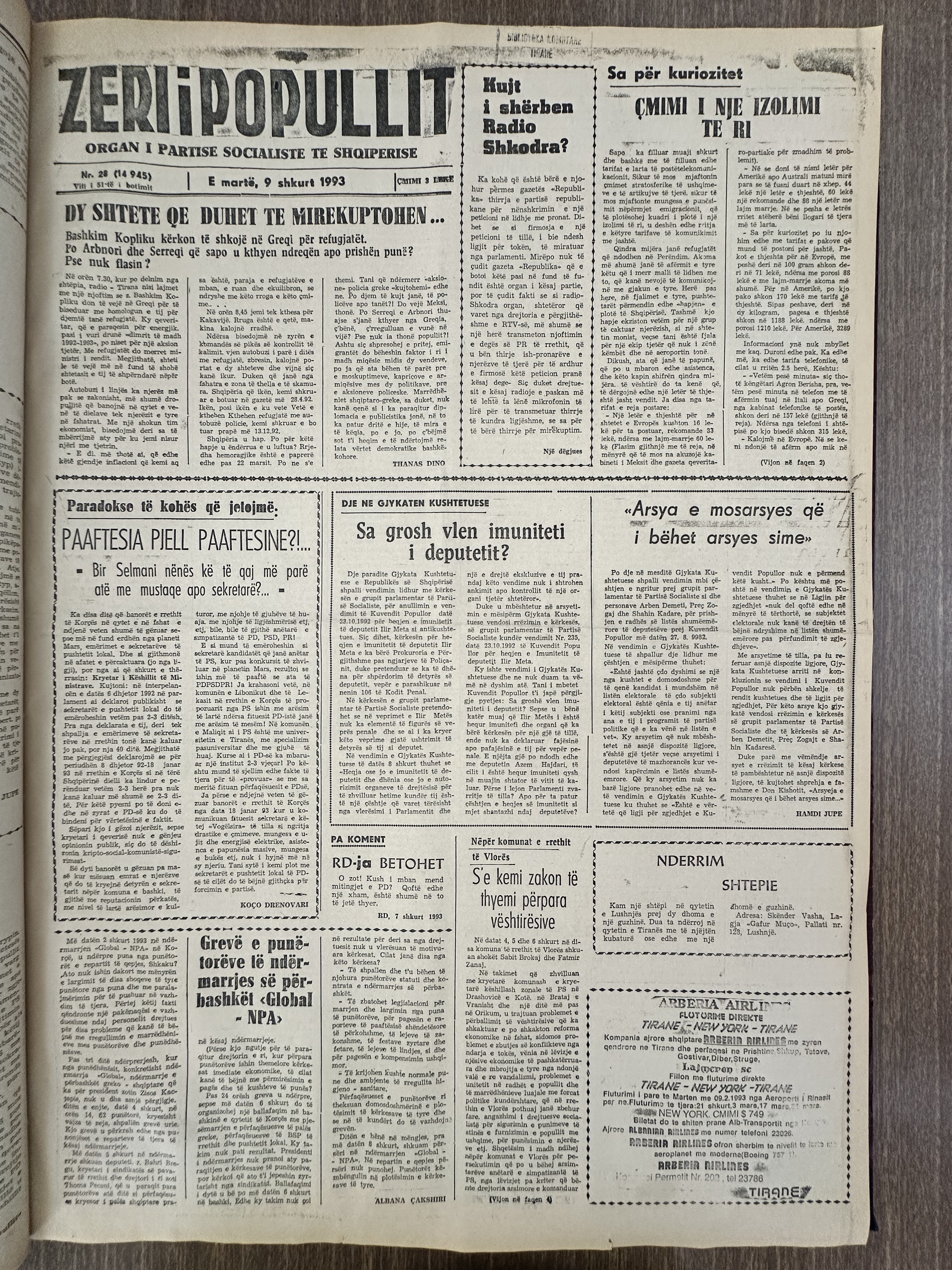 Zëri i Popullit 1993-02-09