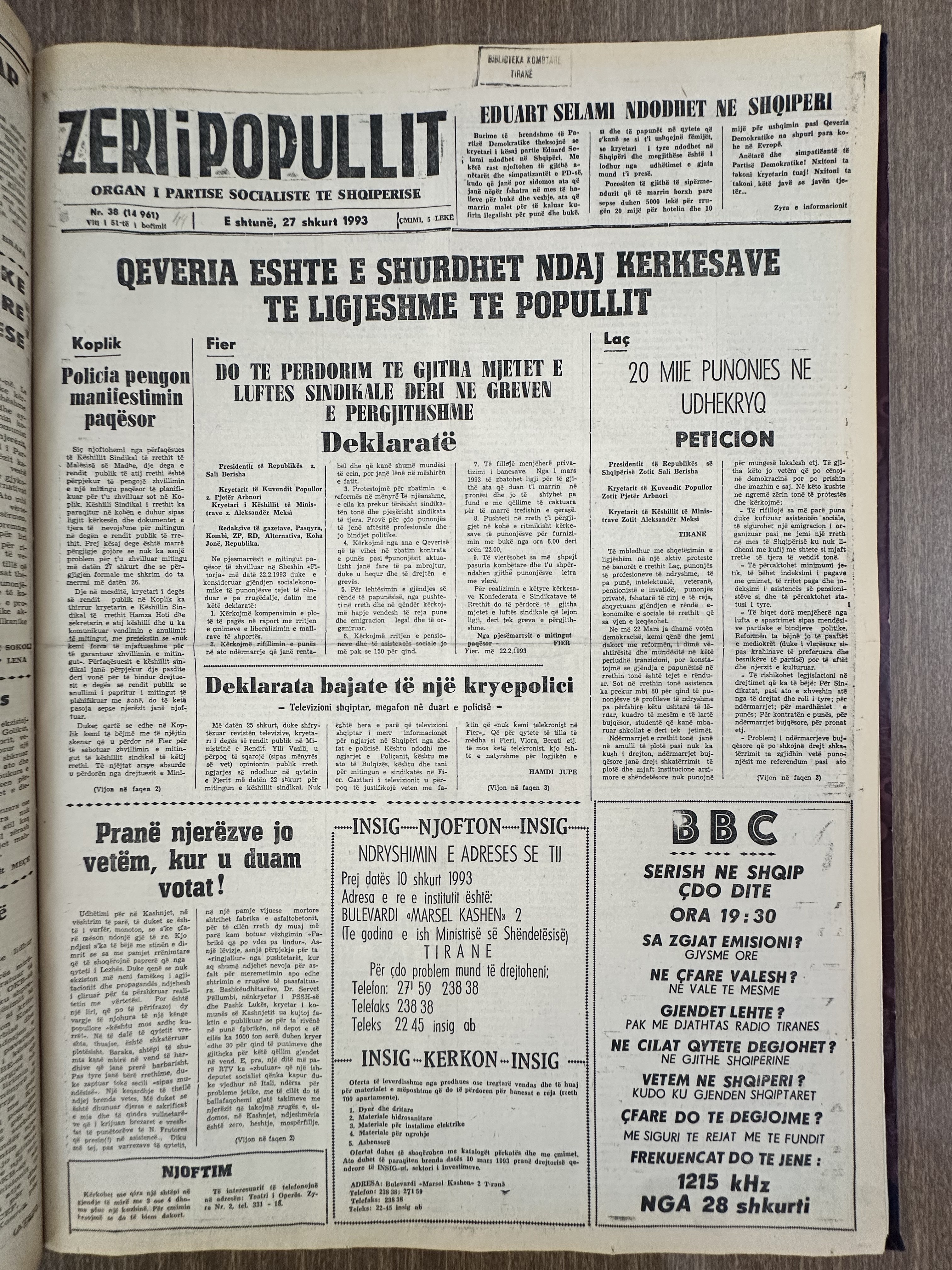 Zëri i Popullit 1993-02-27