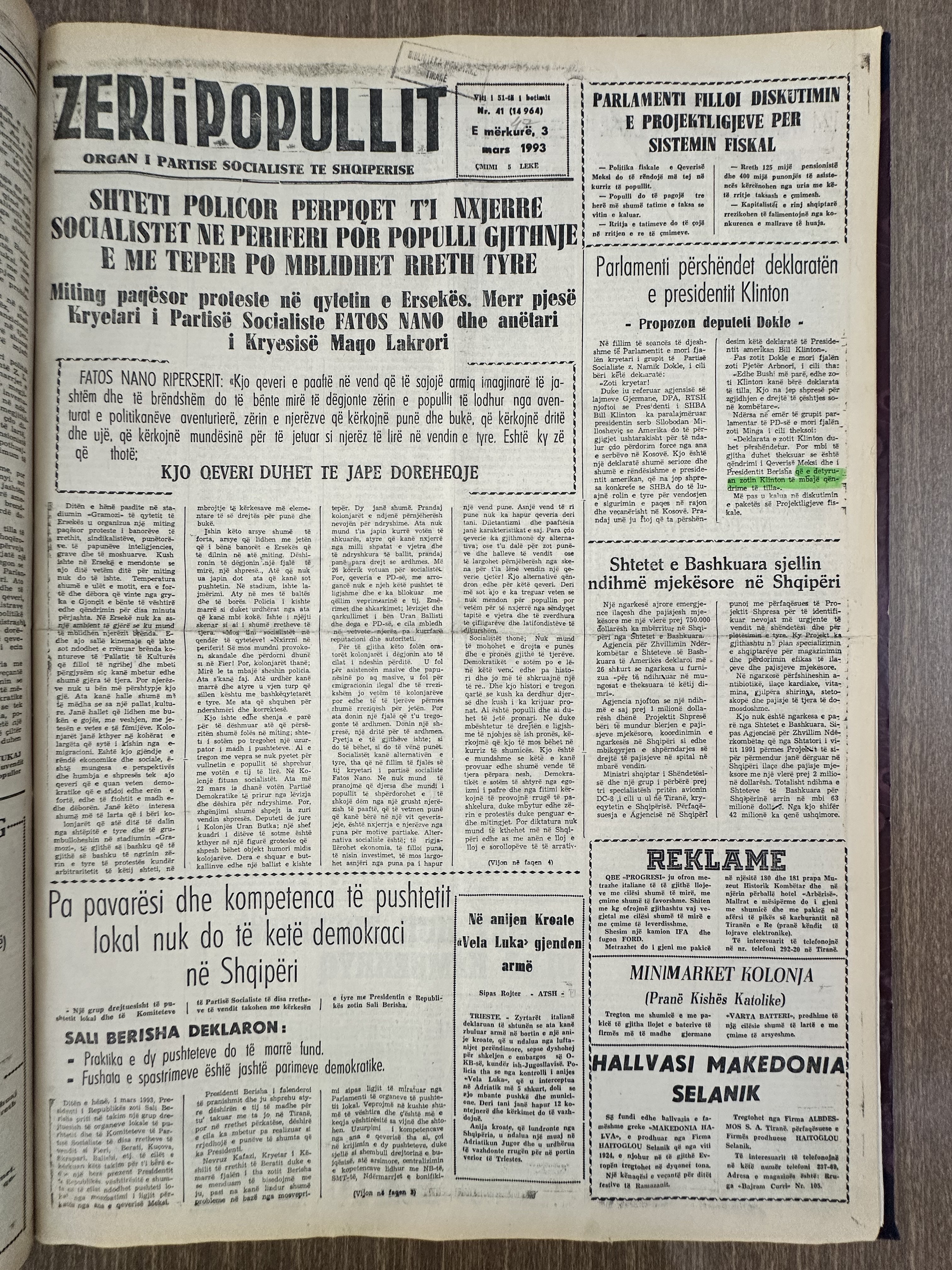 Zëri i Popullit 1993-03-03