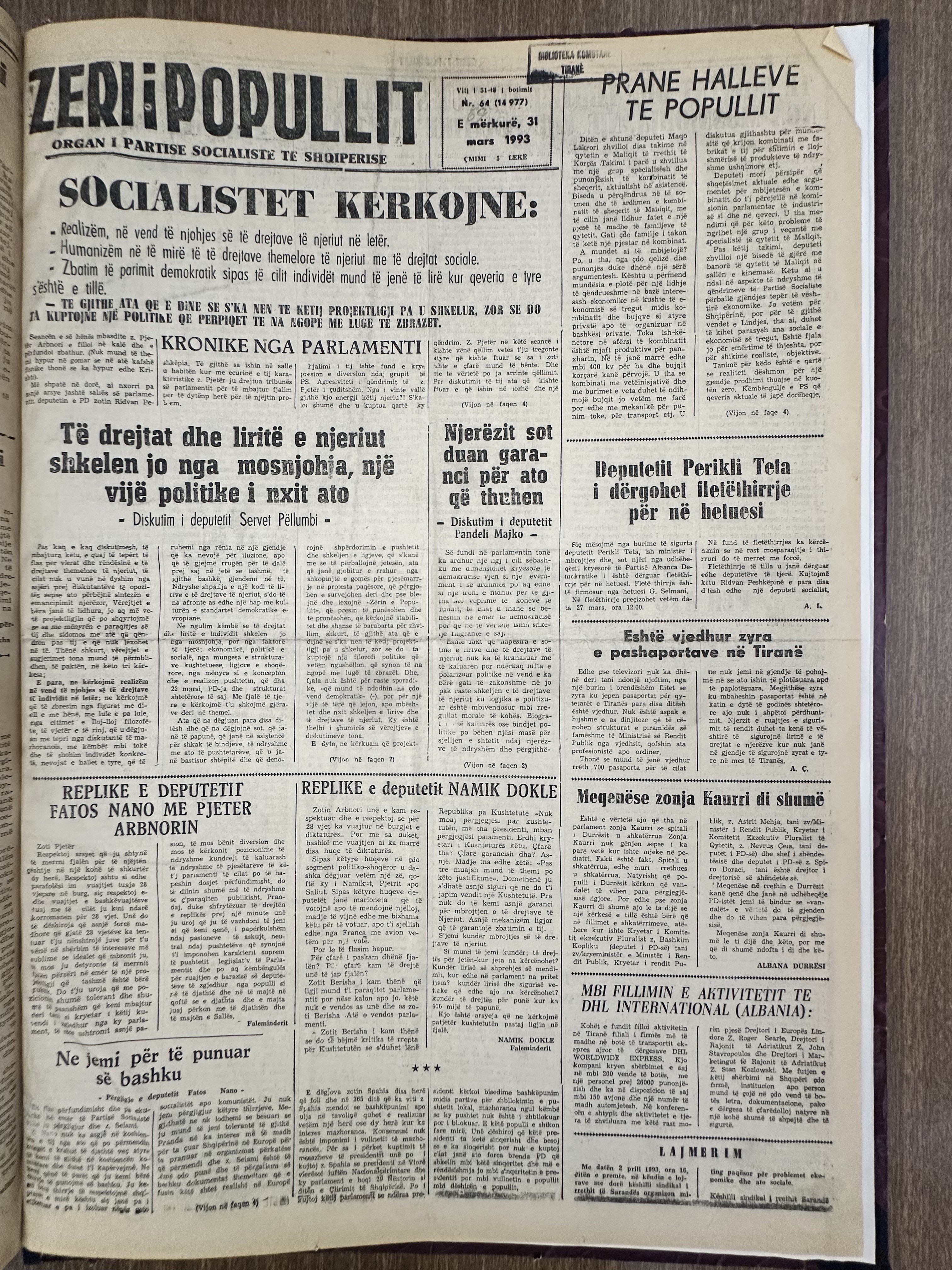 Zëri i Popullit 1993-03-31