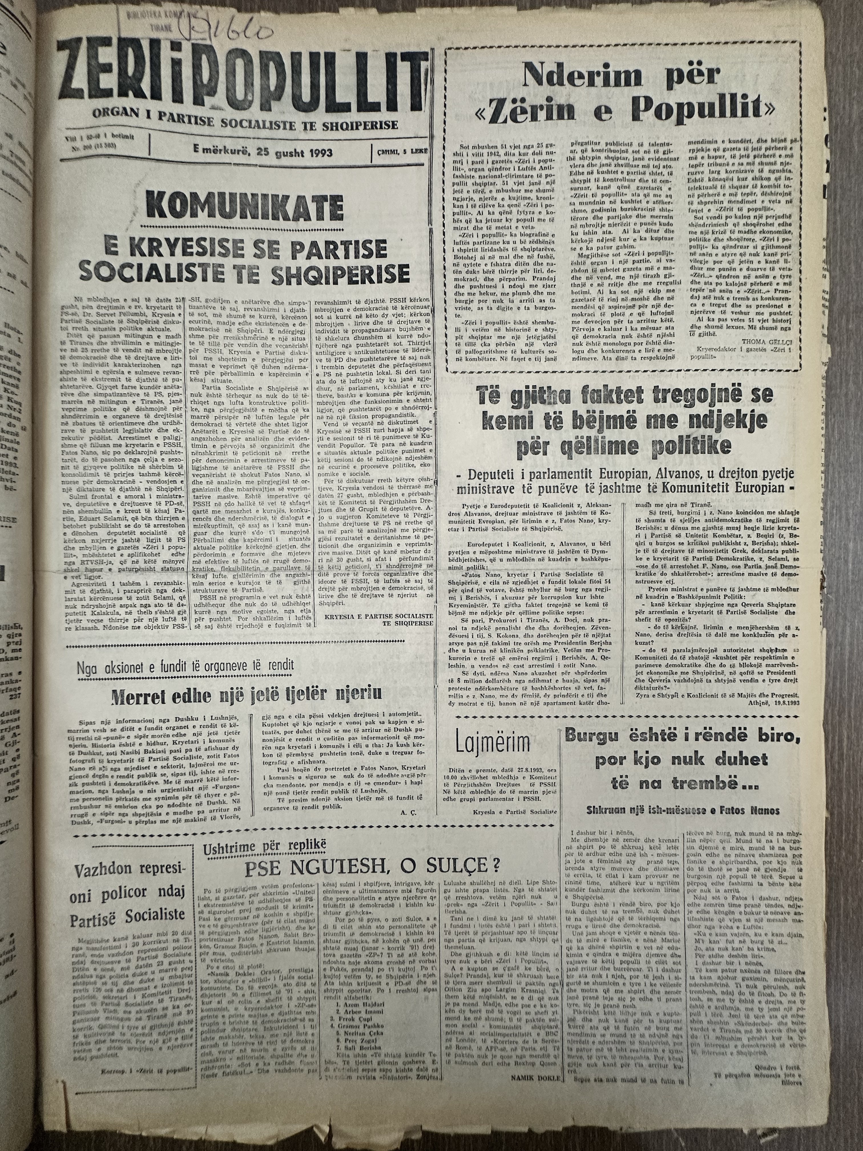Zëri i Popullit 1993-08-25