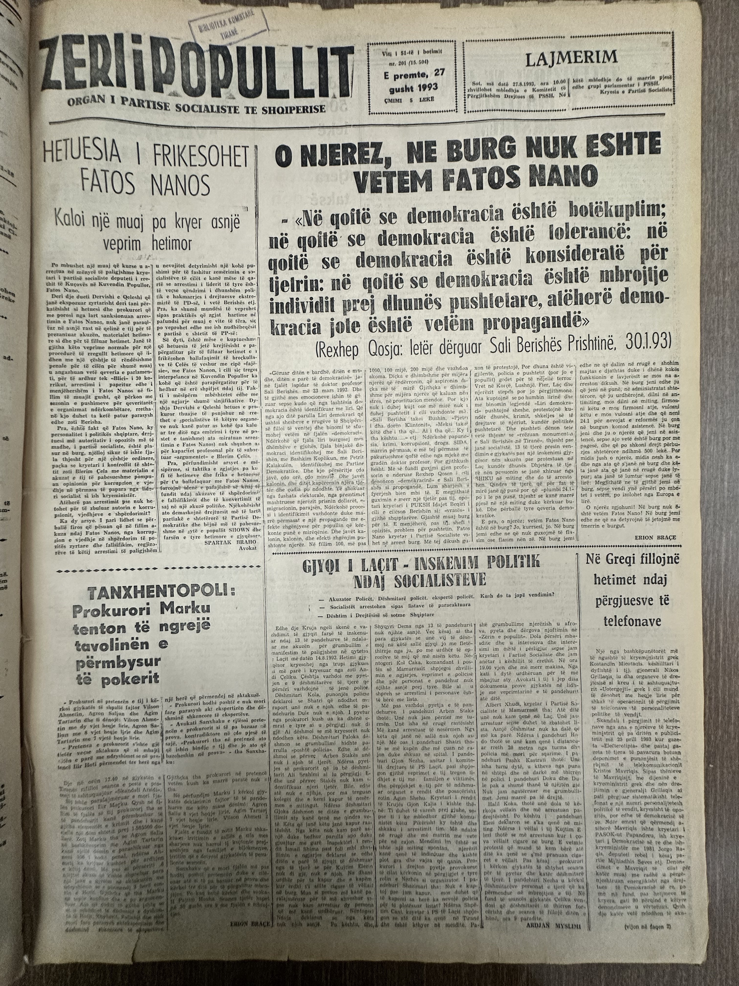 Zëri i Popullit 1993-08-27