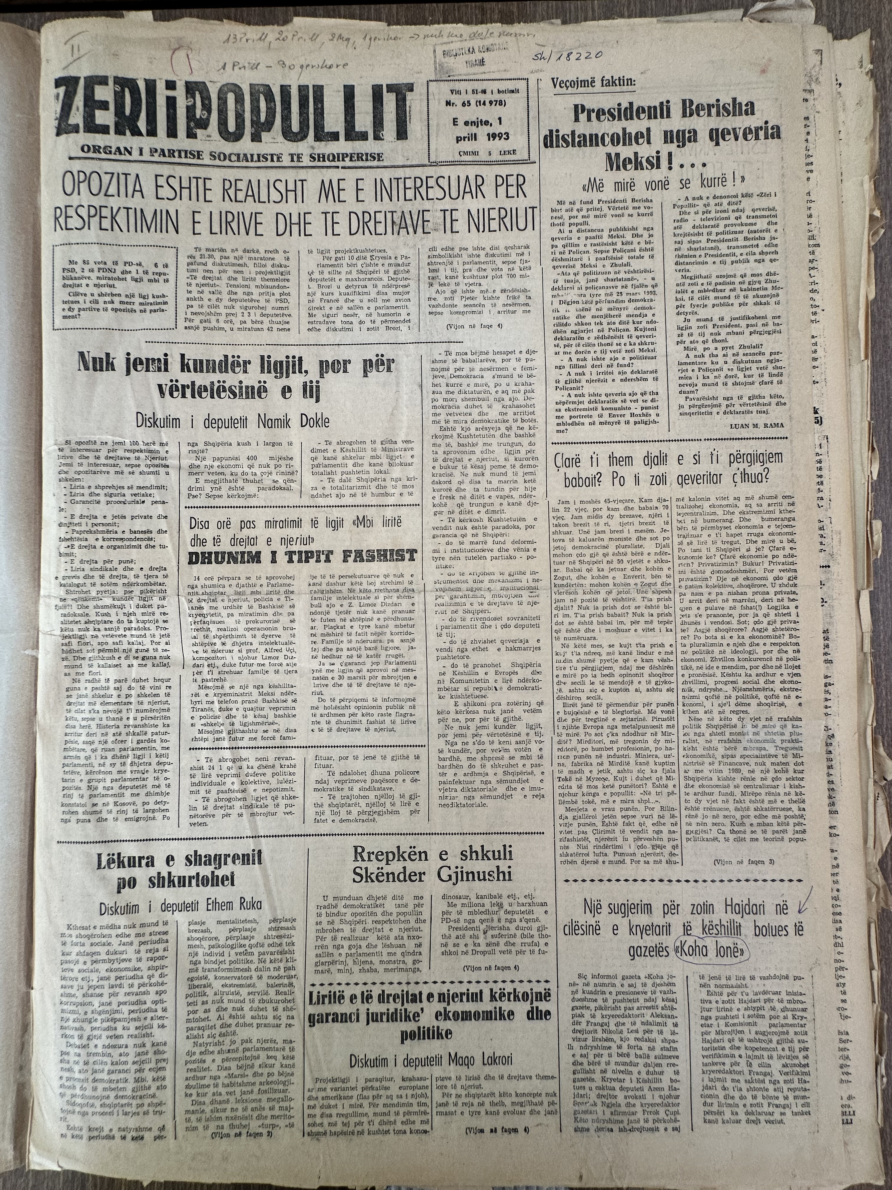 Zëri i Popullit 1993-04-01