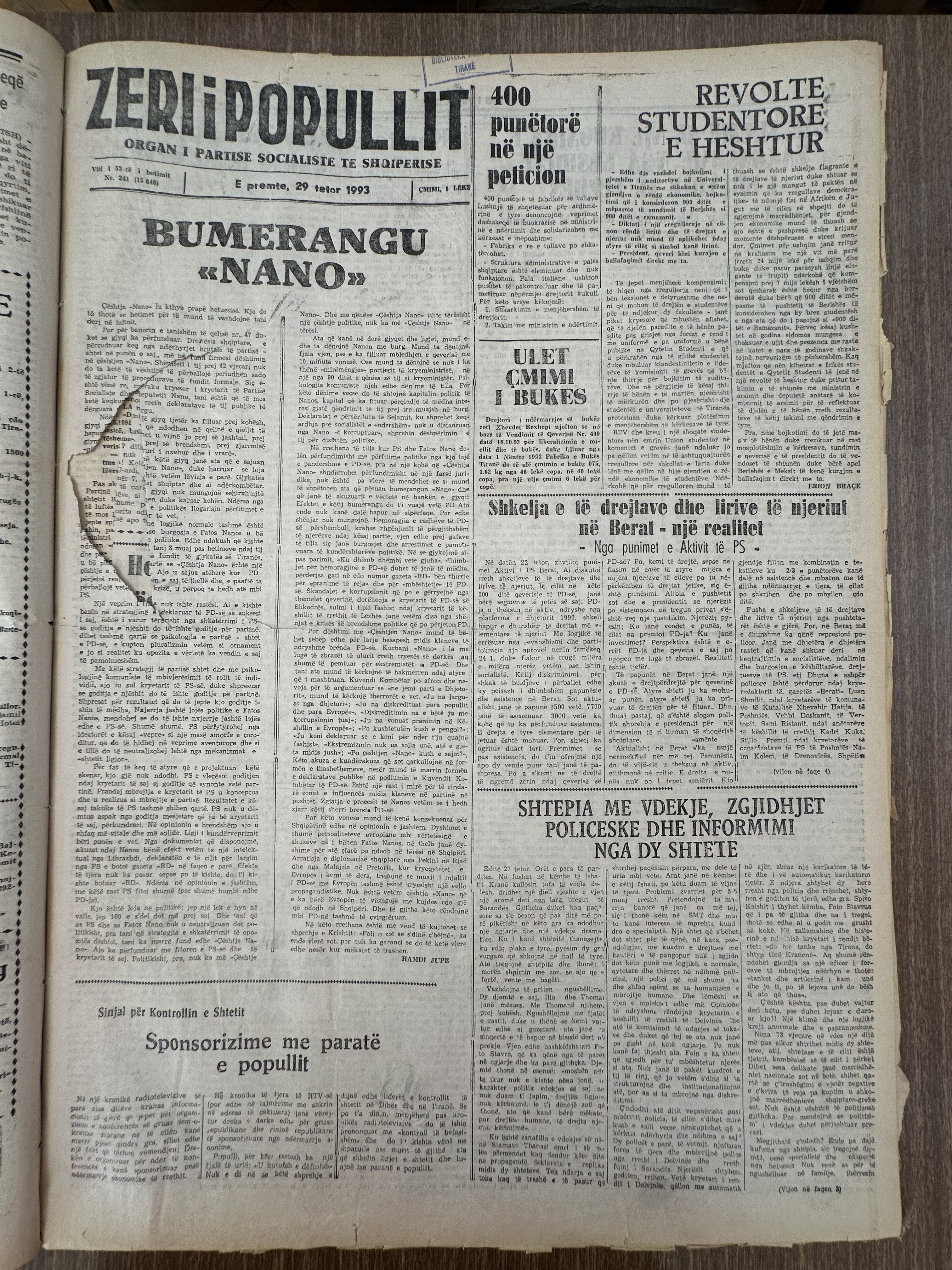 Zëri i Popullit 1993-10-29