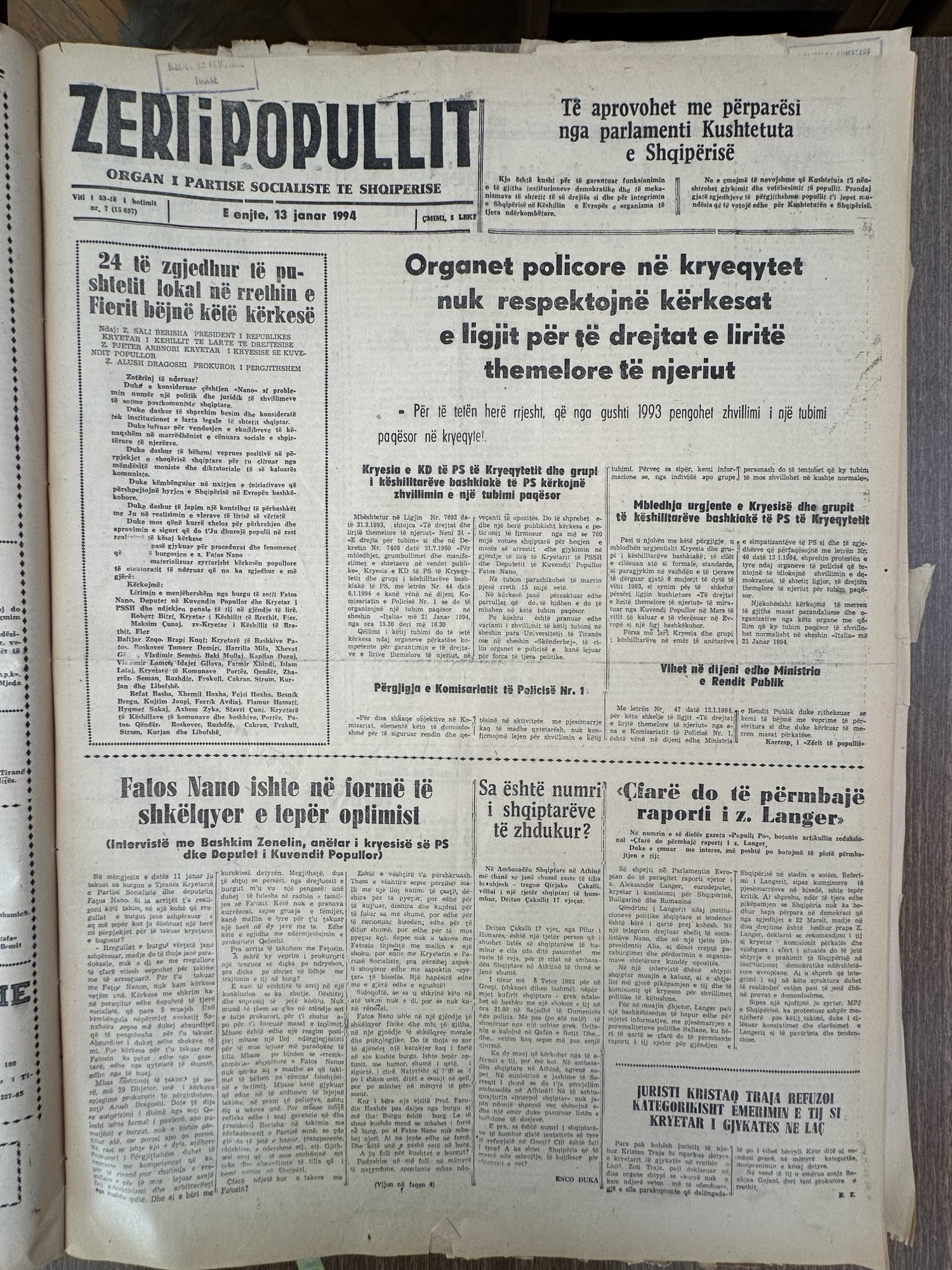 Zëri i Popullit 1994-01-13