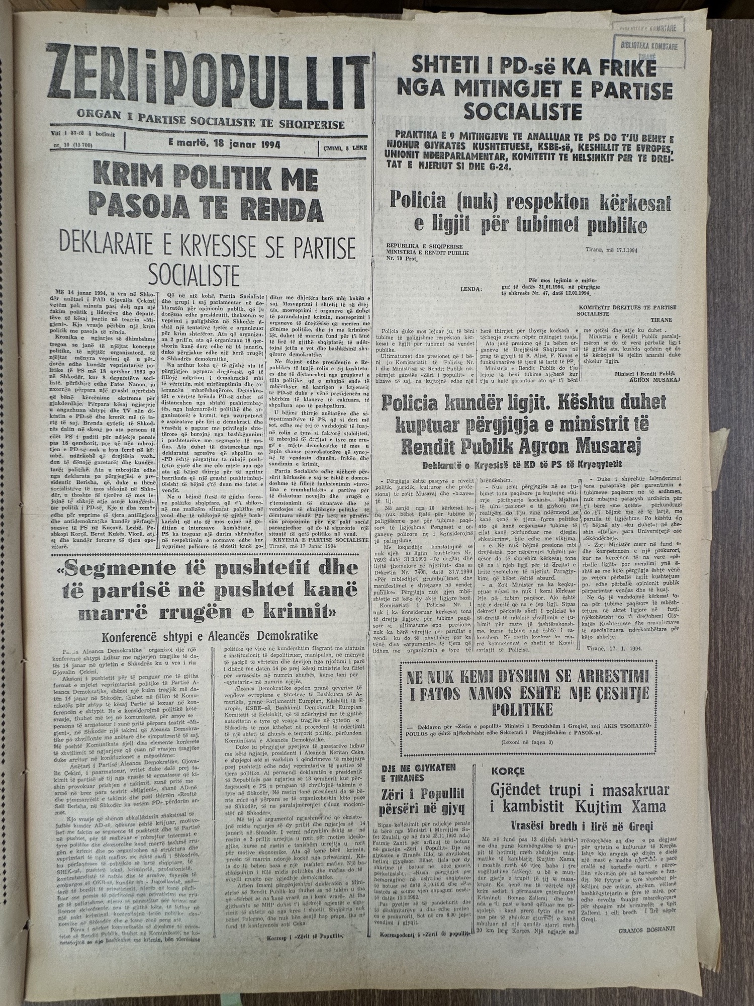 Zëri i Popullit 1994-01-18