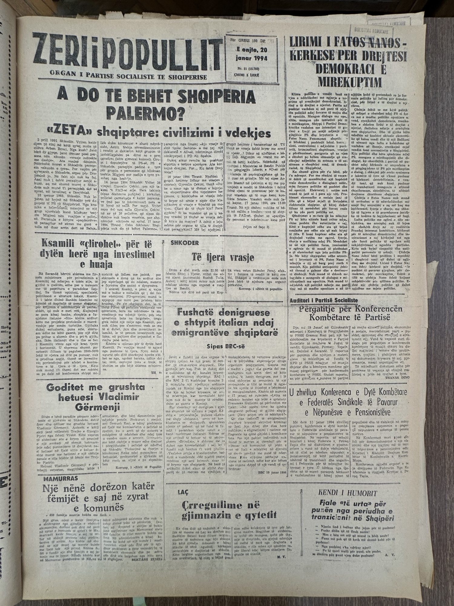 Zëri i Popullit 1994-01-20