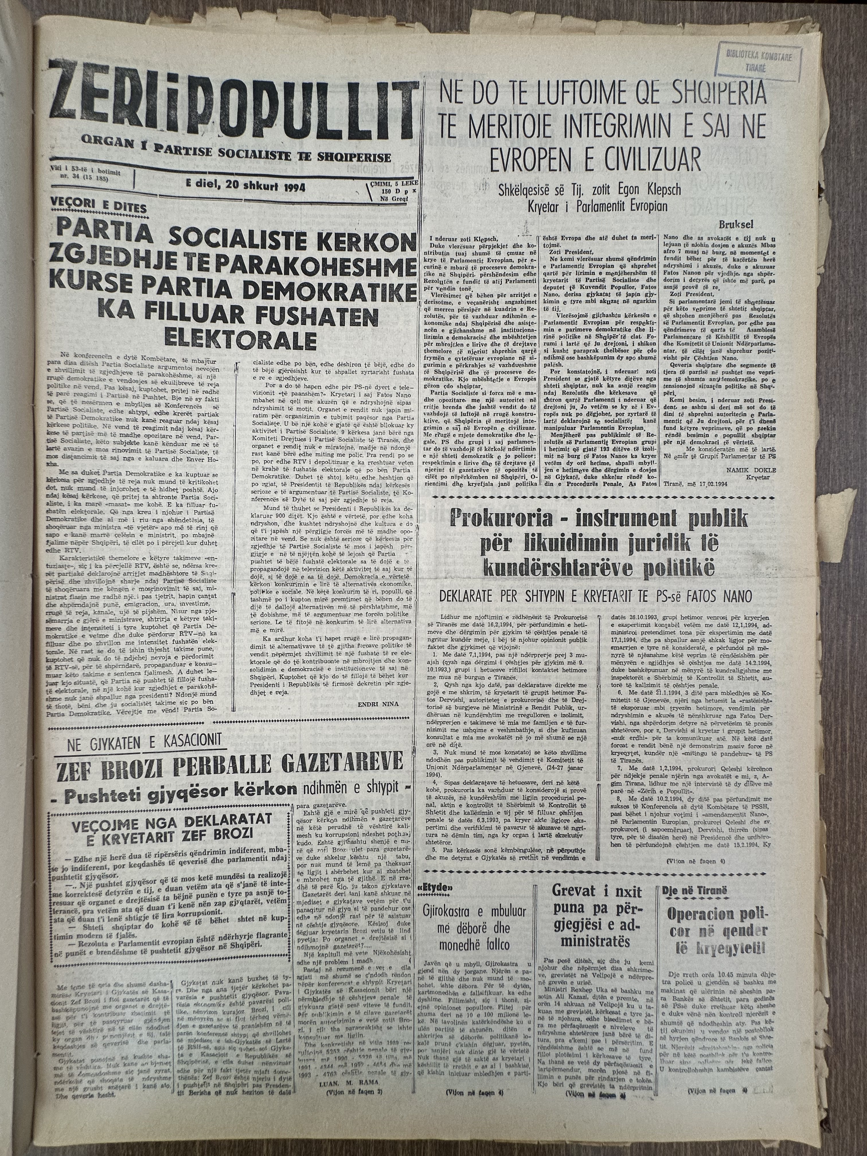 Zëri i Popullit 1994-02-20
